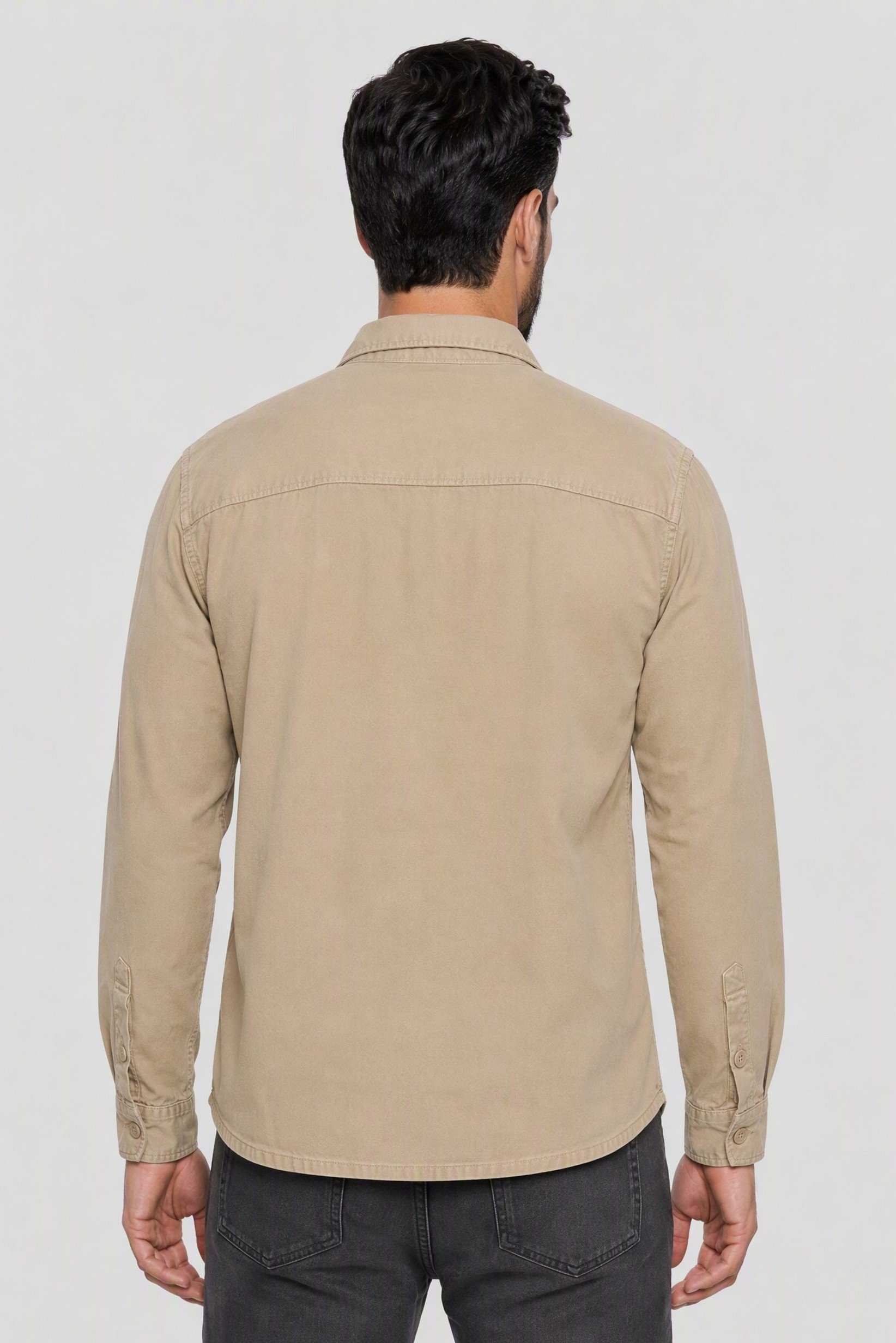 Men Regular Fit Long Sleeve Solid Casual Shirt, Beige
