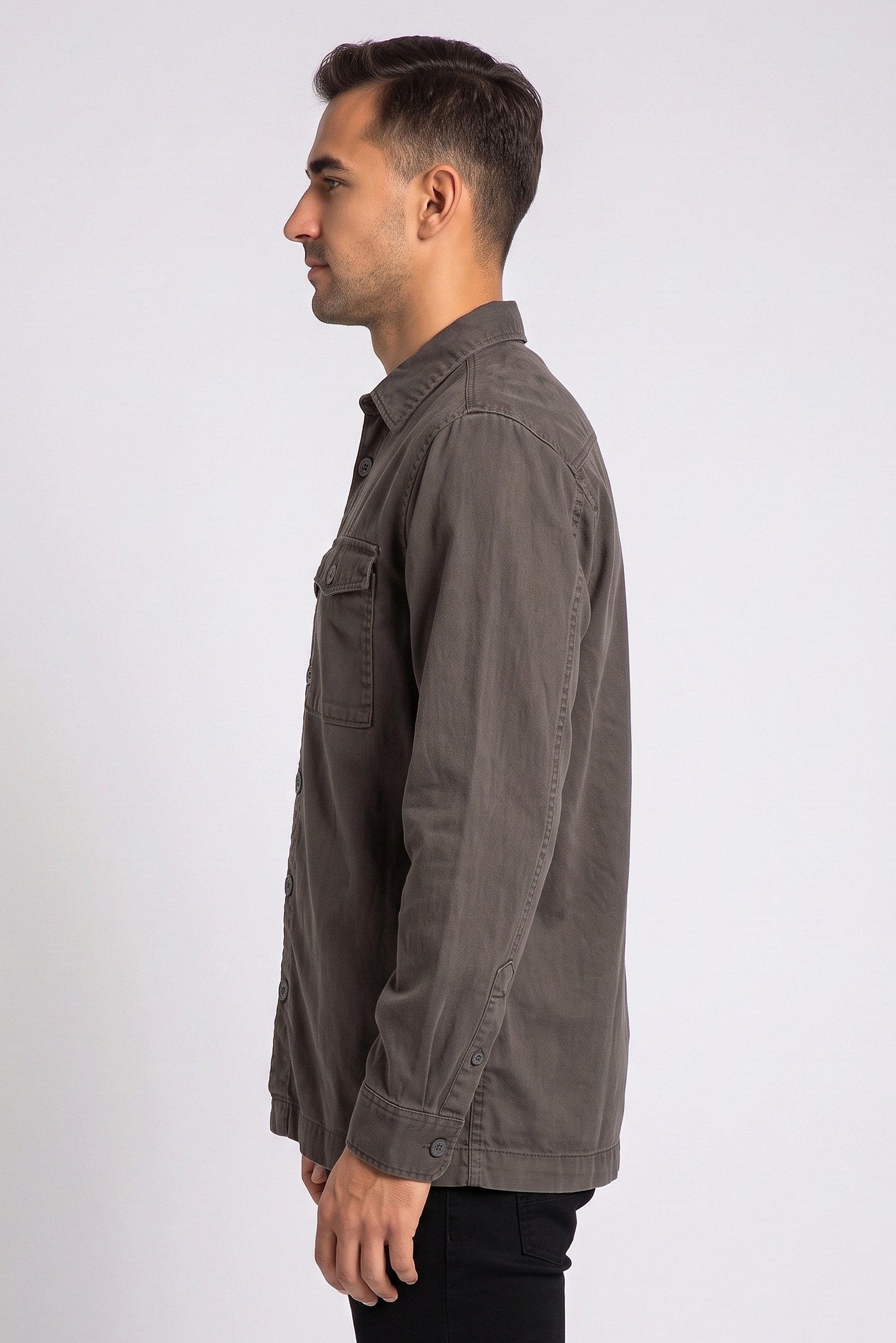 Men Regular Fit Long Sleeve Solid Casual Shirt, Dark Olive