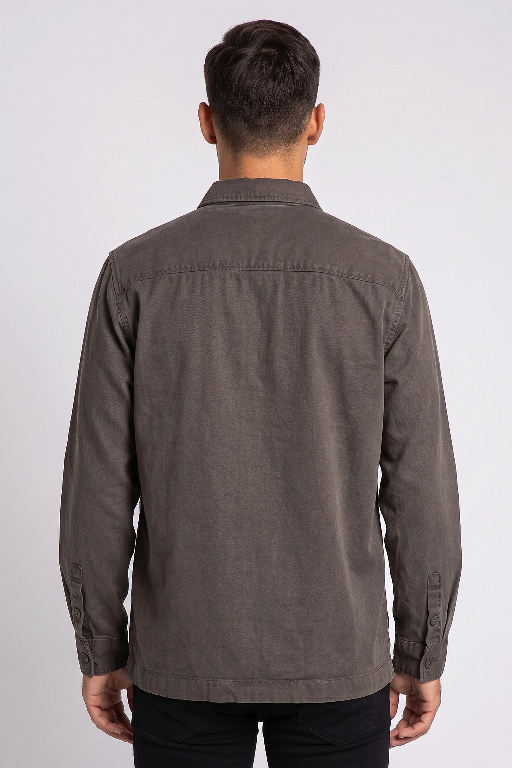 Men Regular Fit Long Sleeve Solid Casual Shirt, Dark Olive