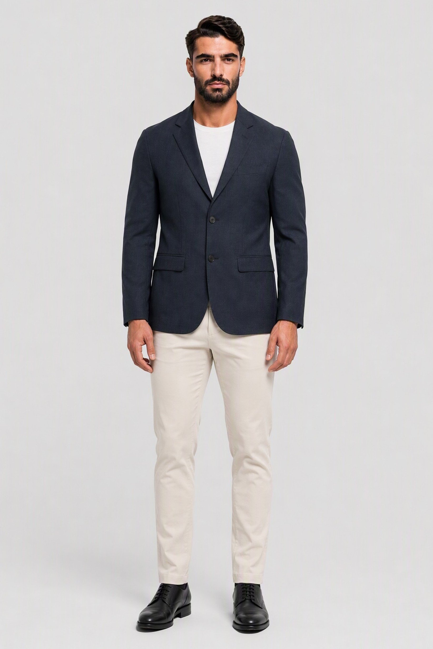 Men Slim Fit Chambray Casual Blazer, Navy