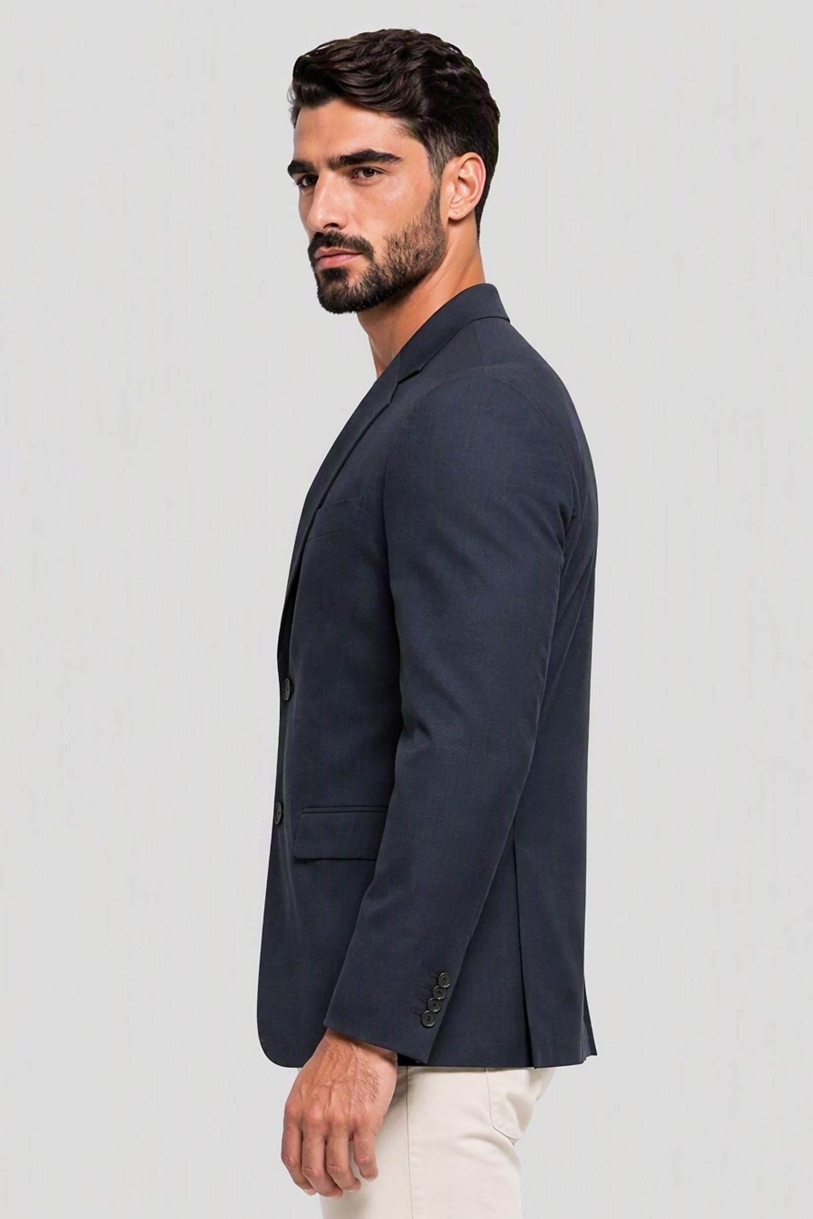 Men Slim Fit Chambray Casual Blazer, Navy