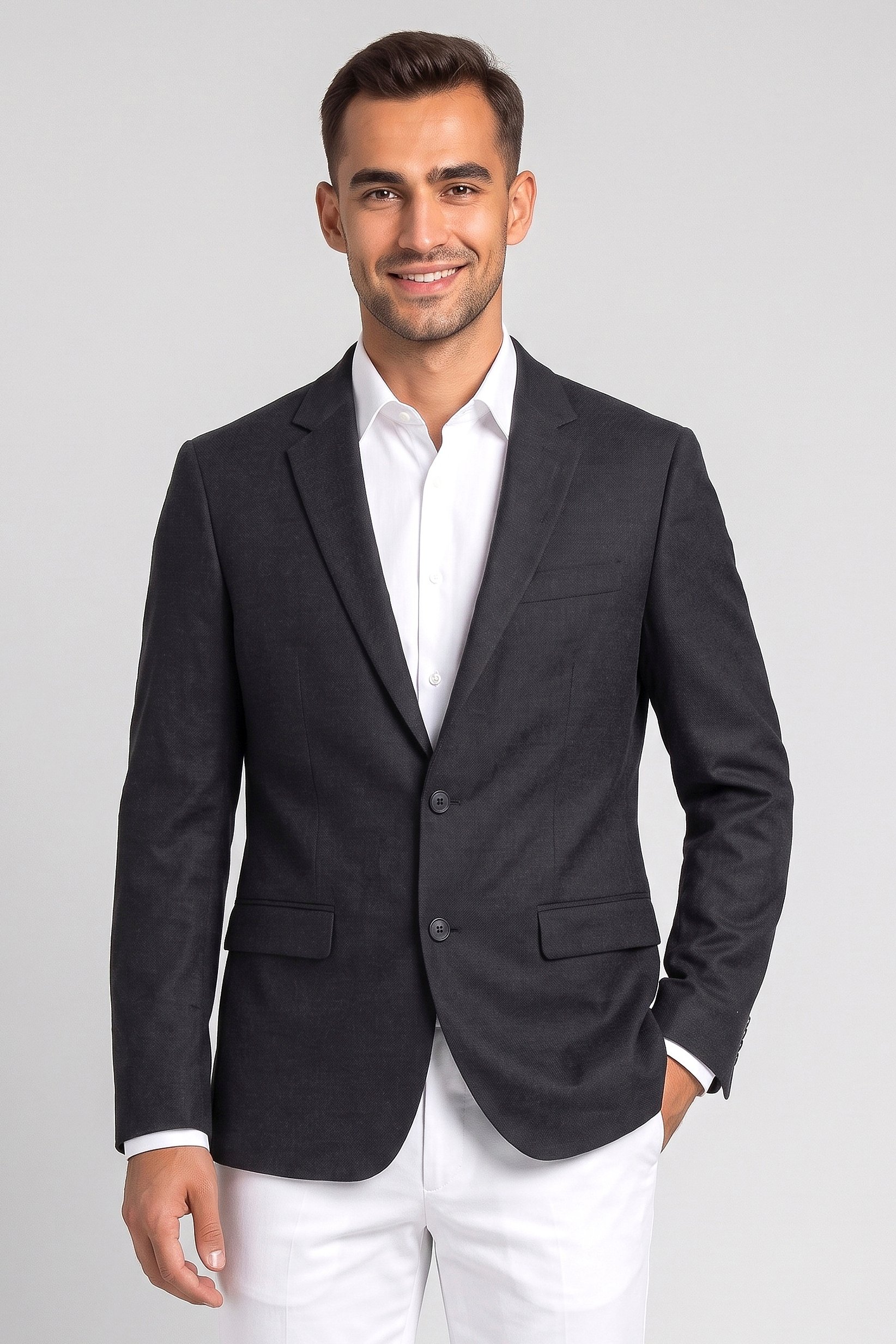 Men Slim Fit Plain Casual Blazer, Black