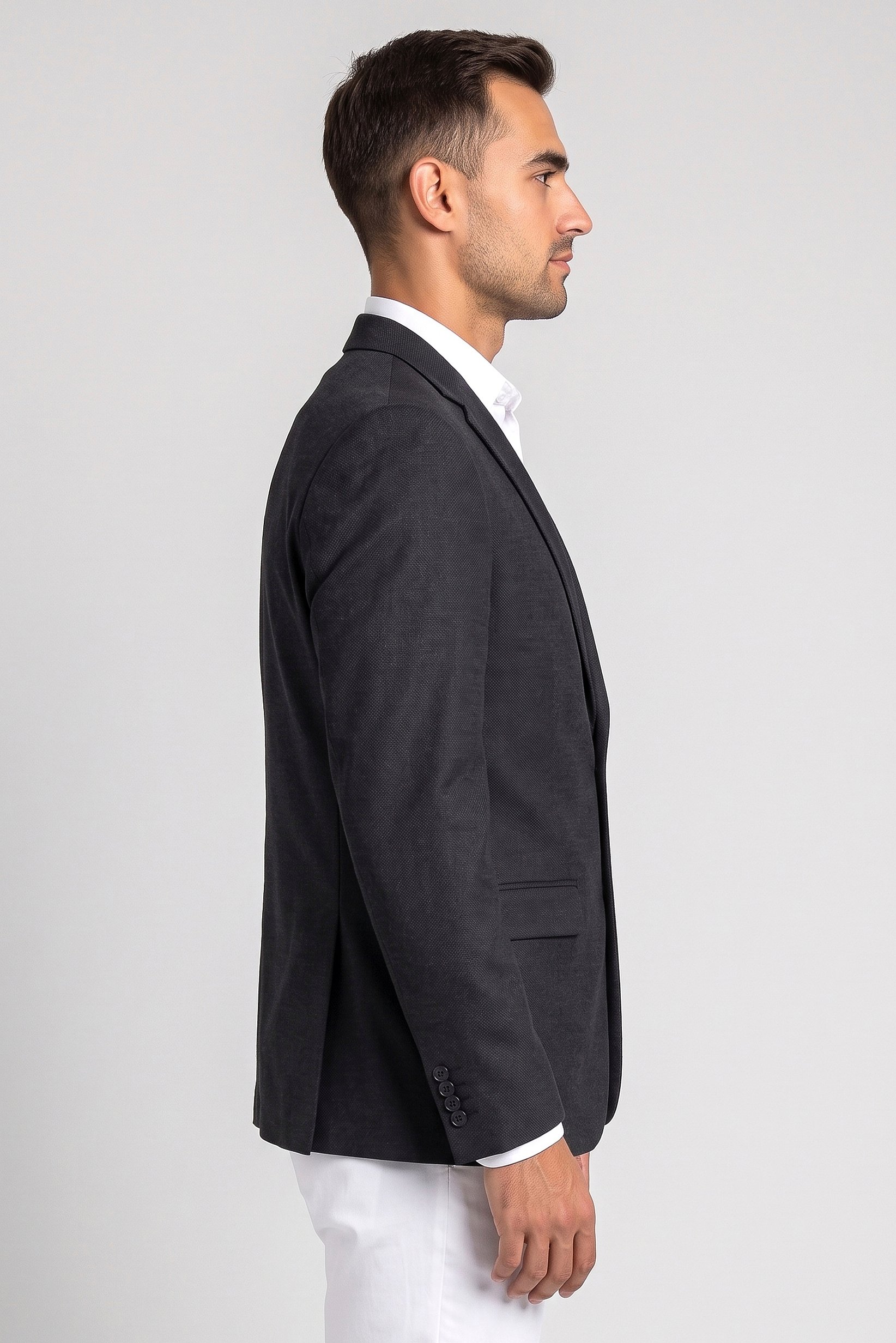 Men Slim Fit Plain Casual Blazer, Black