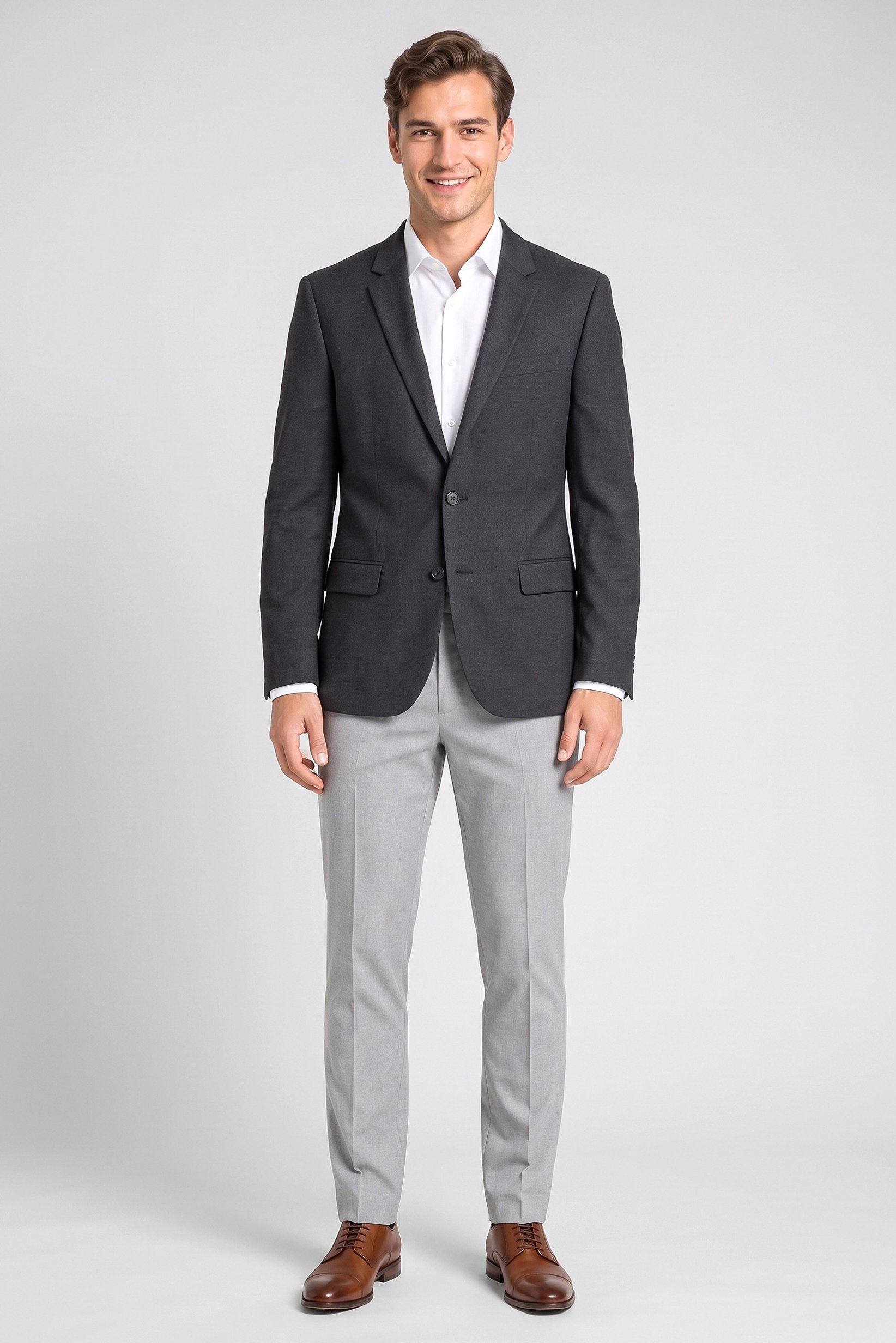 Men Slim Fit Plain Casual Blazer, Dark Grey