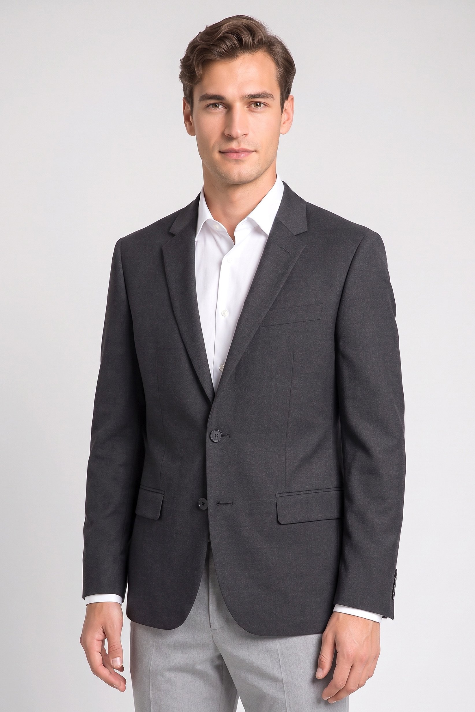 Men Slim Fit Plain Casual Blazer, Dark Grey