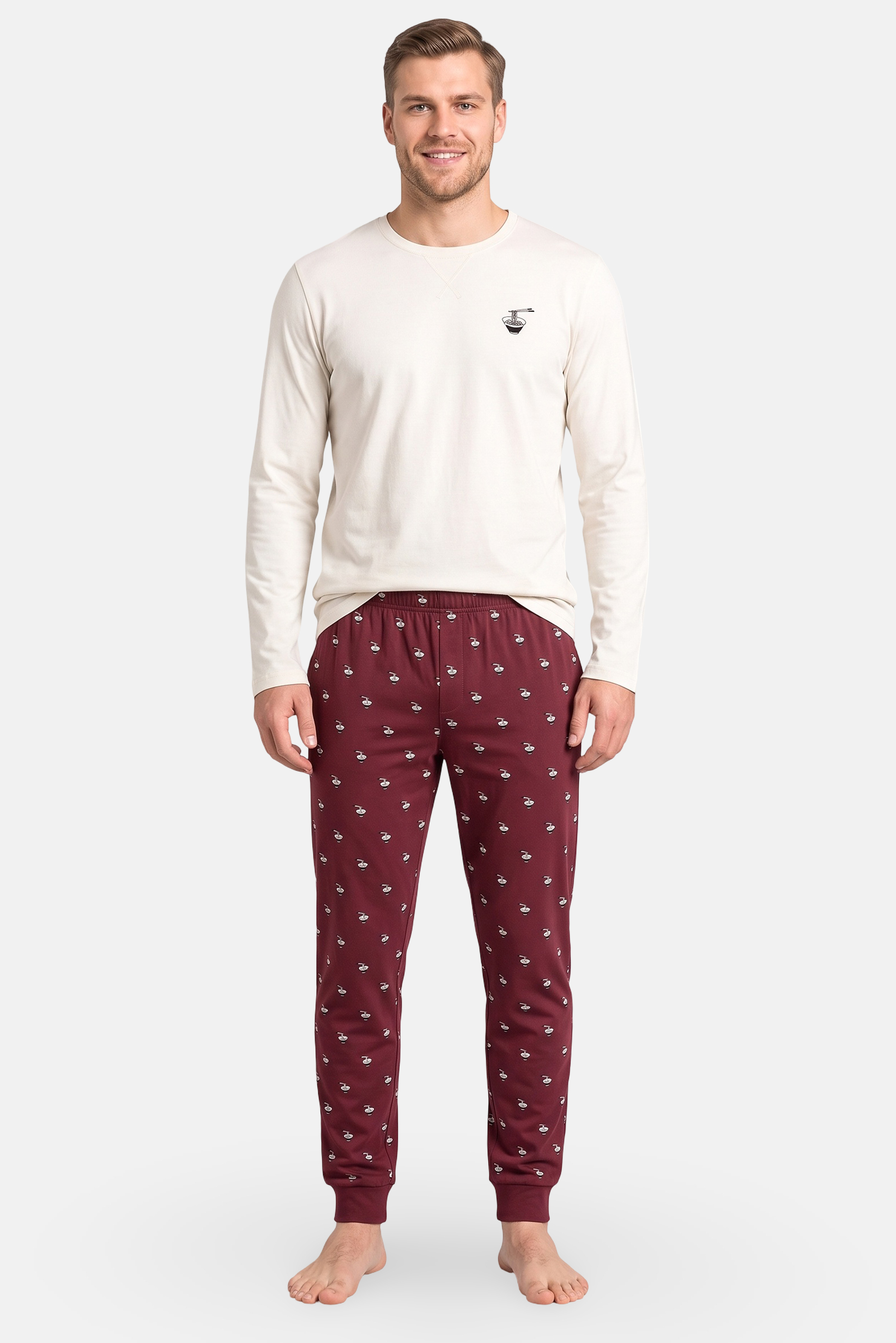 Men 2 Pieces Graphic Print T- Shirt And Pants Pajama Set, Multicolor