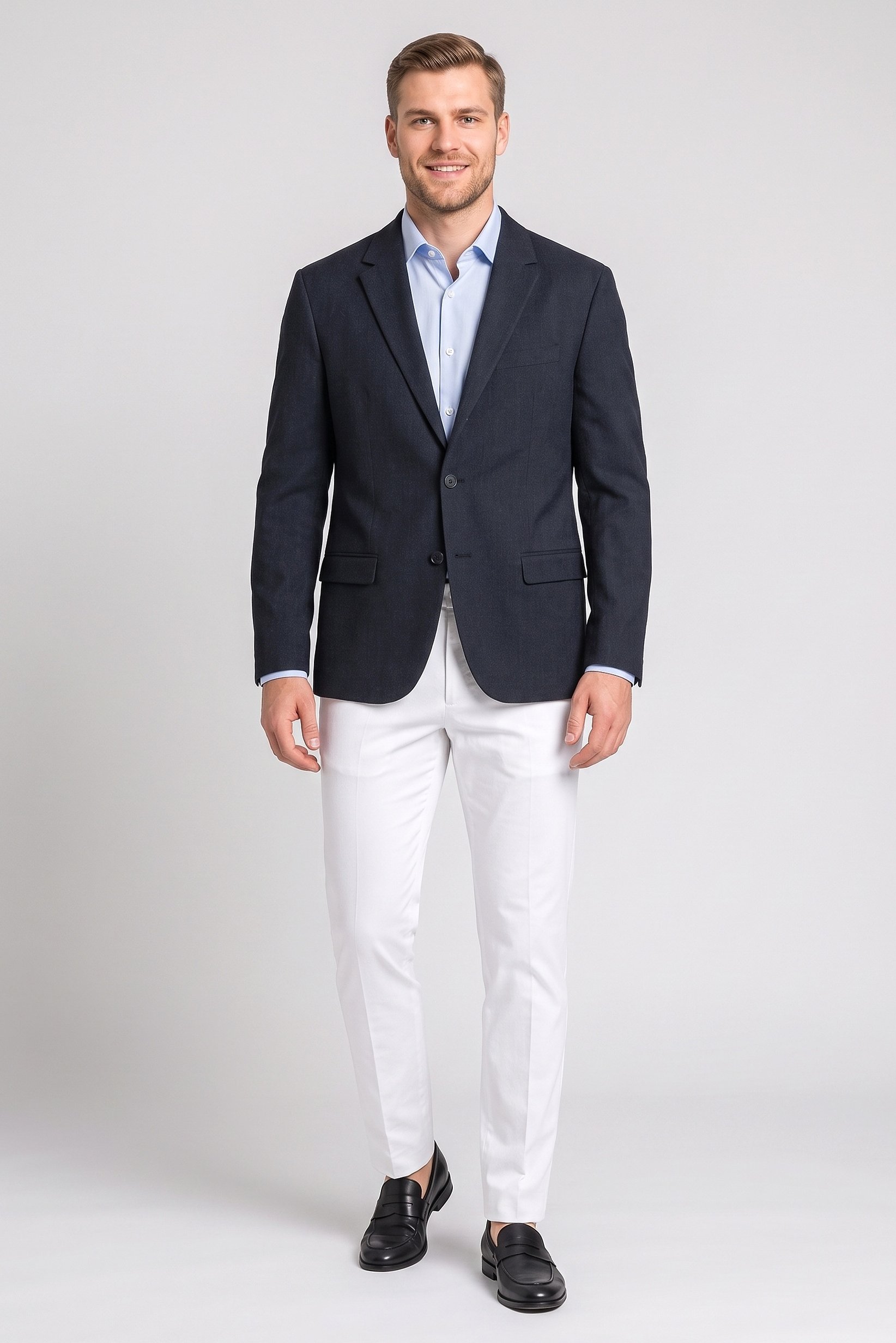 Men Regular Fit Textured Formal Blazer, Navy