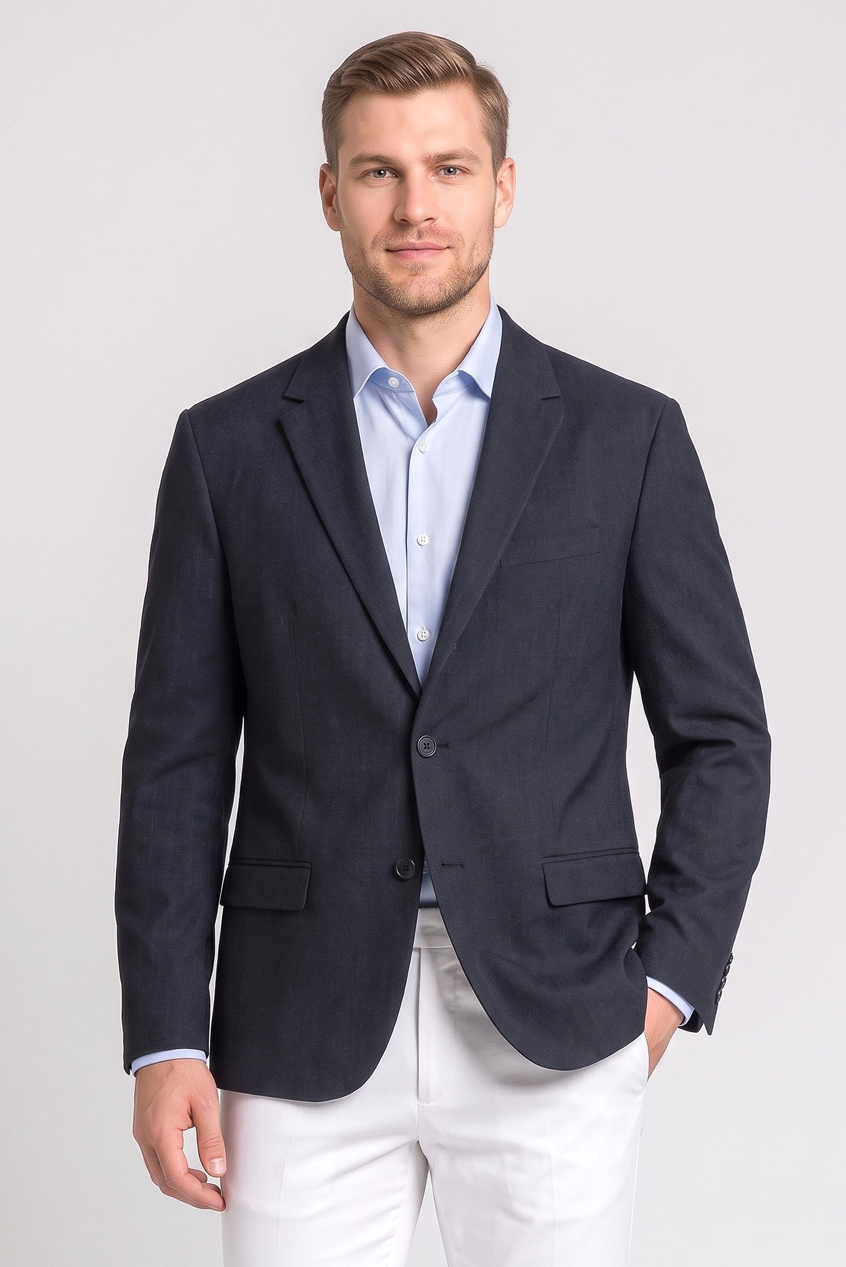 Men Regular Fit Textured Formal Blazer, Navy