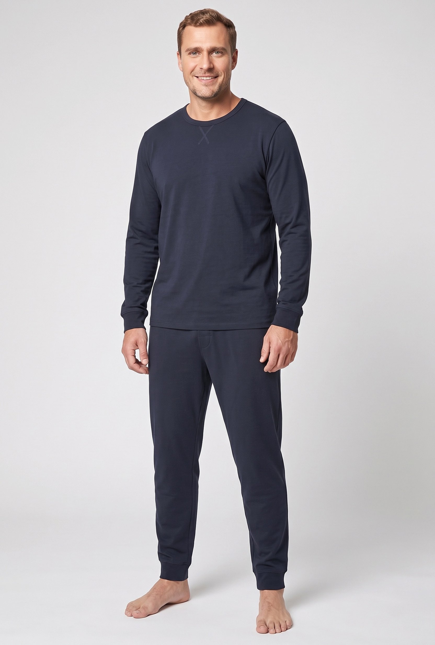 Men 2 Pieces Plain T-Shirt And Pants Pajama Set, Navy