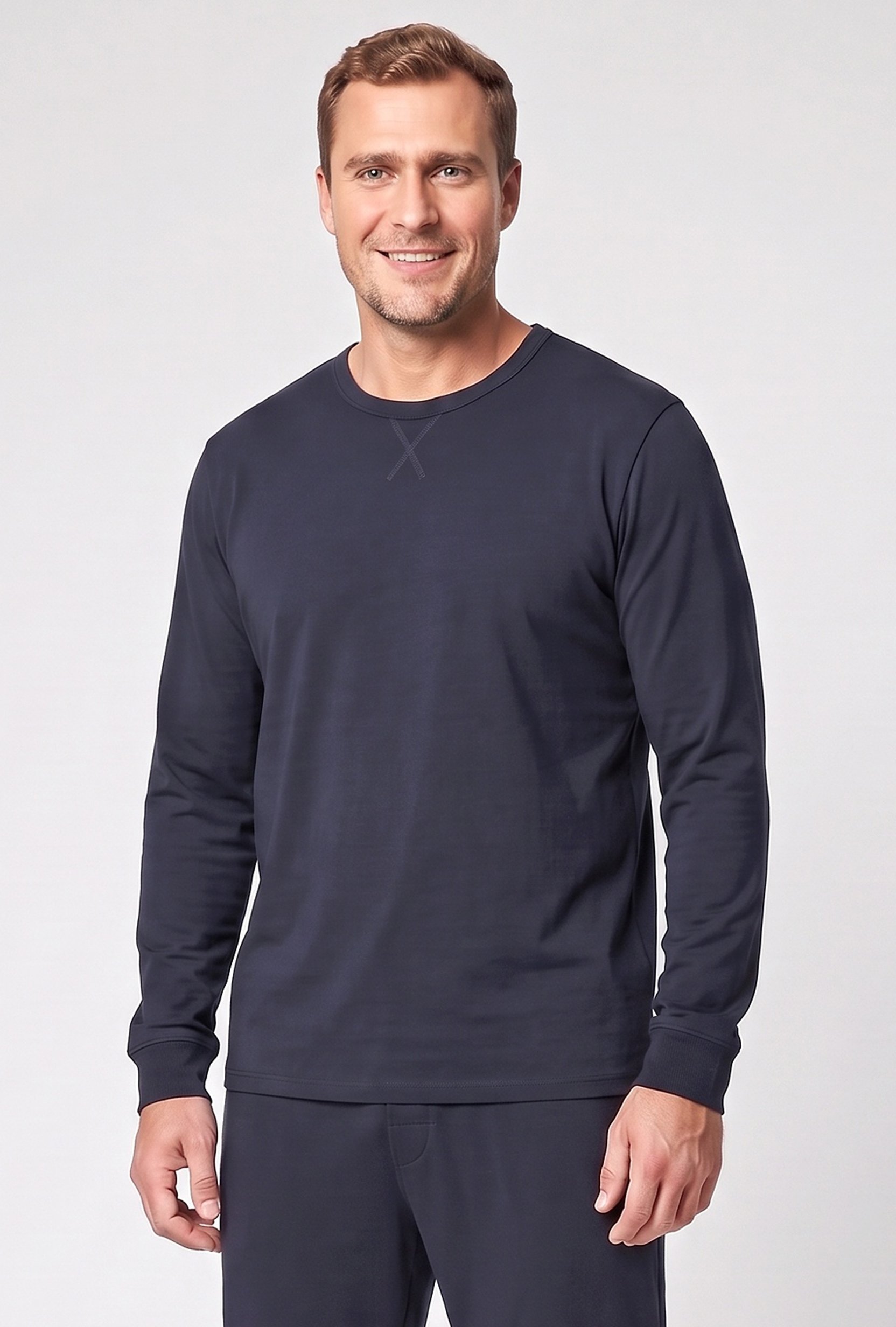 Men 2 Pieces Plain T-Shirt And Pants Pajama Set, Navy