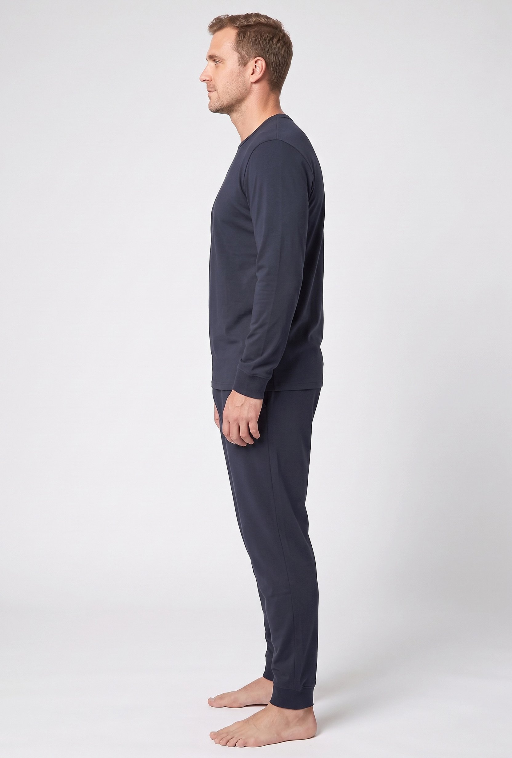 Men 2 Pieces Plain T-Shirt And Pants Pajama Set, Navy