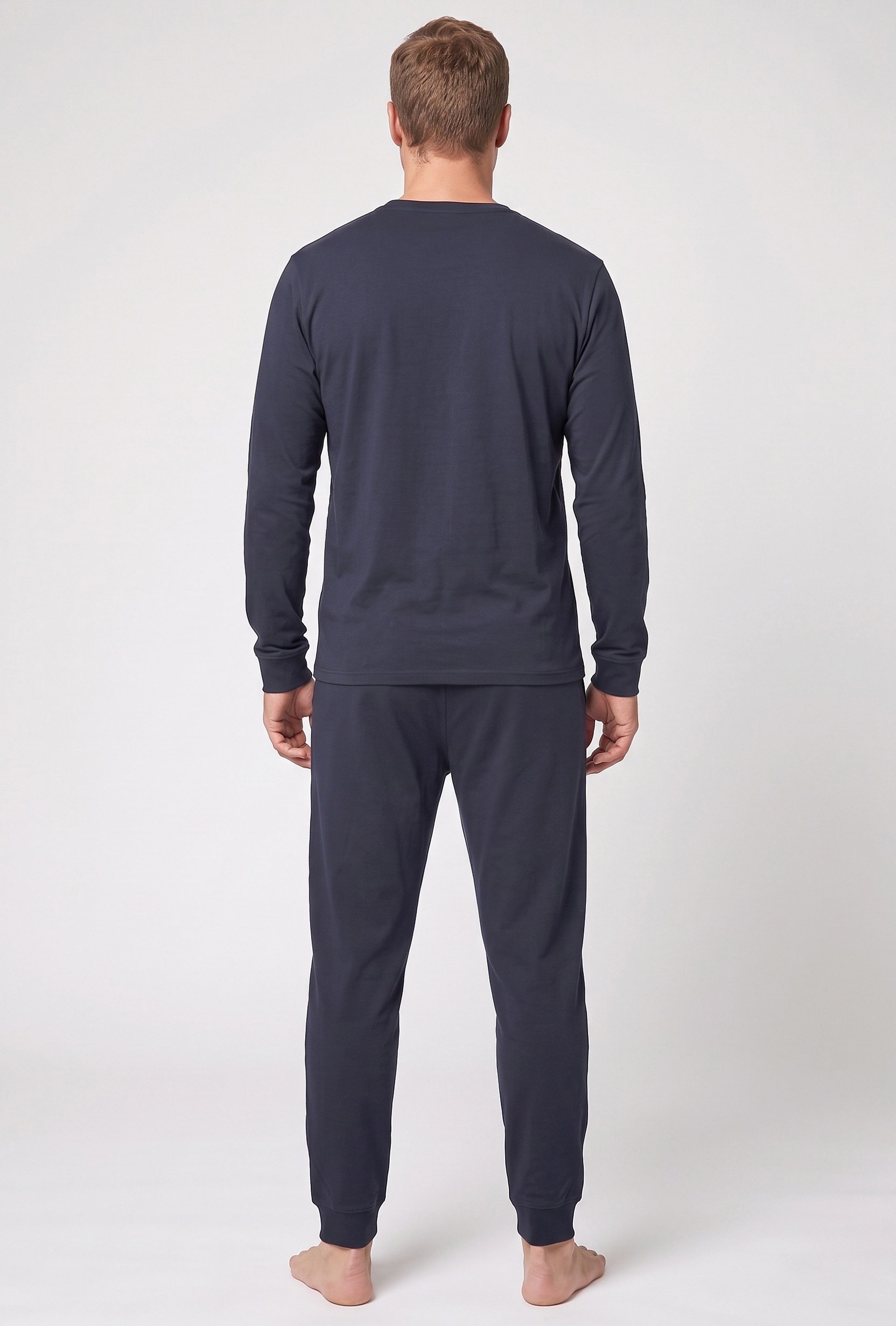 Men 2 Pieces Plain T-Shirt And Pants Pajama Set, Navy