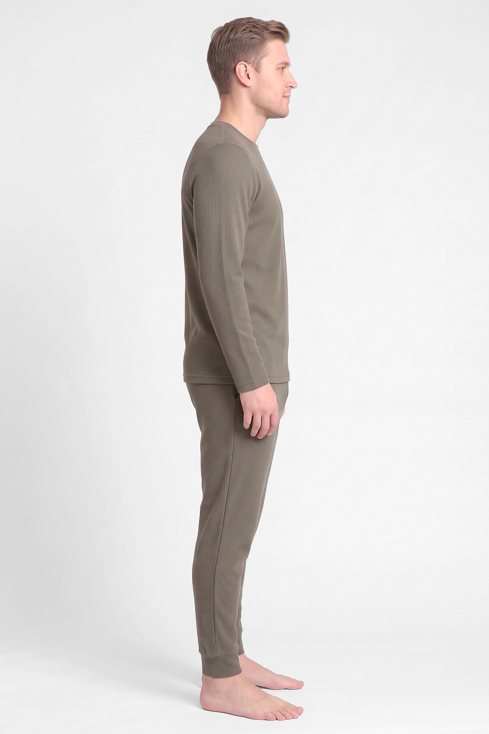 Men 2 Pieces Textured Long Sleeve T-Shirt And Pants Pajama Set, Green