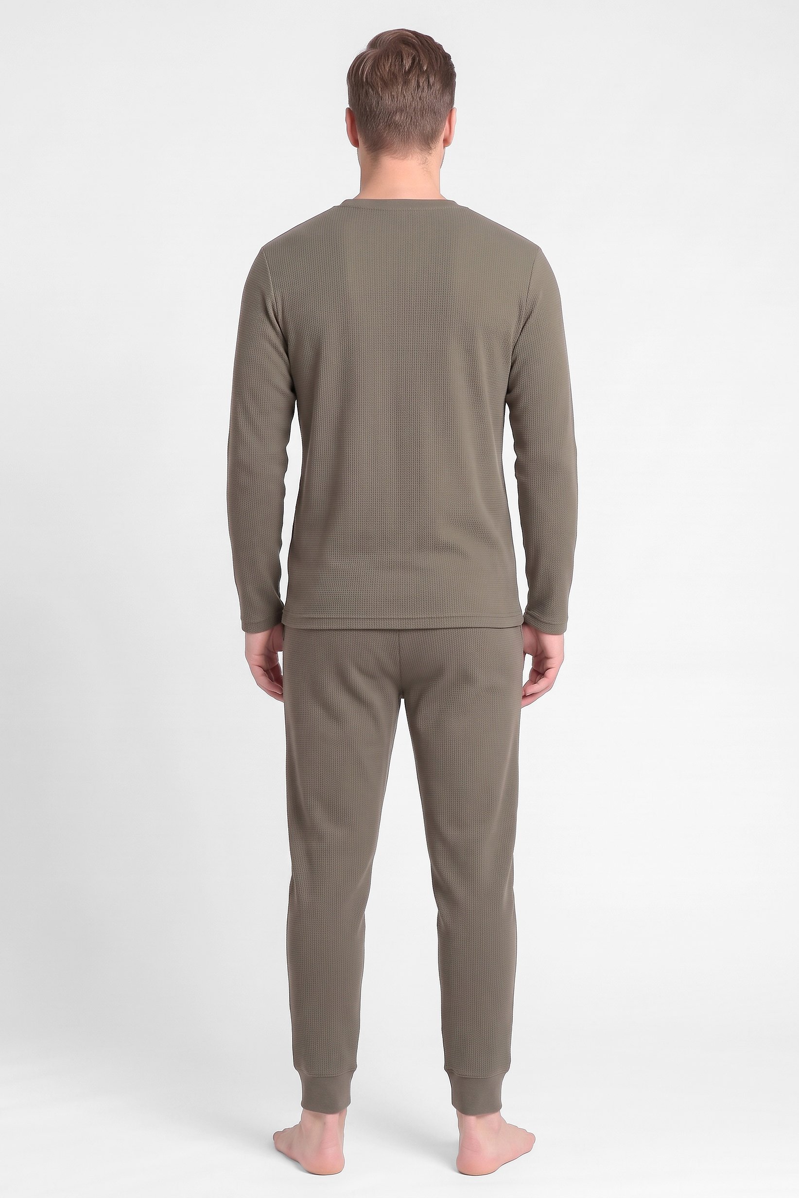 Men 2 Pieces Textured Long Sleeve T-Shirt And Pants Pajama Set, Green