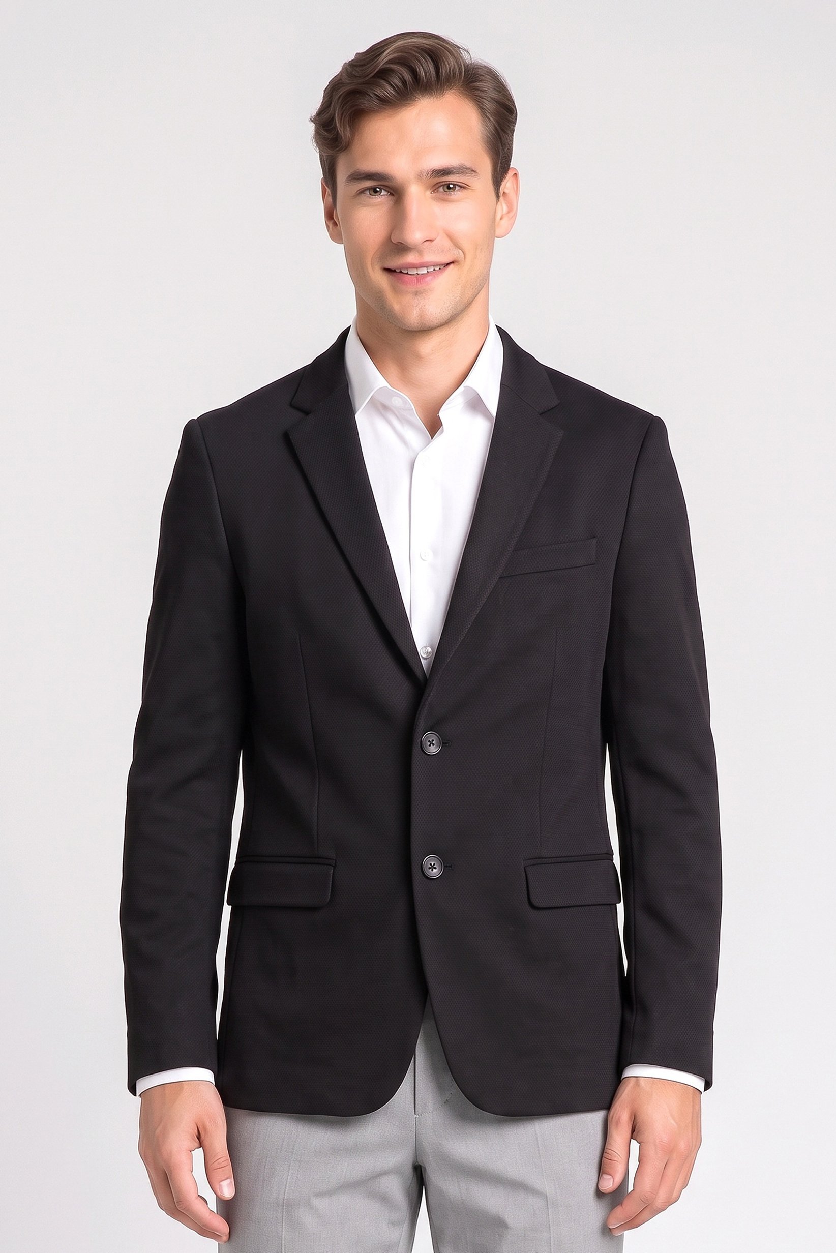 Men Sim Fit Textured Formal Blazer, Black