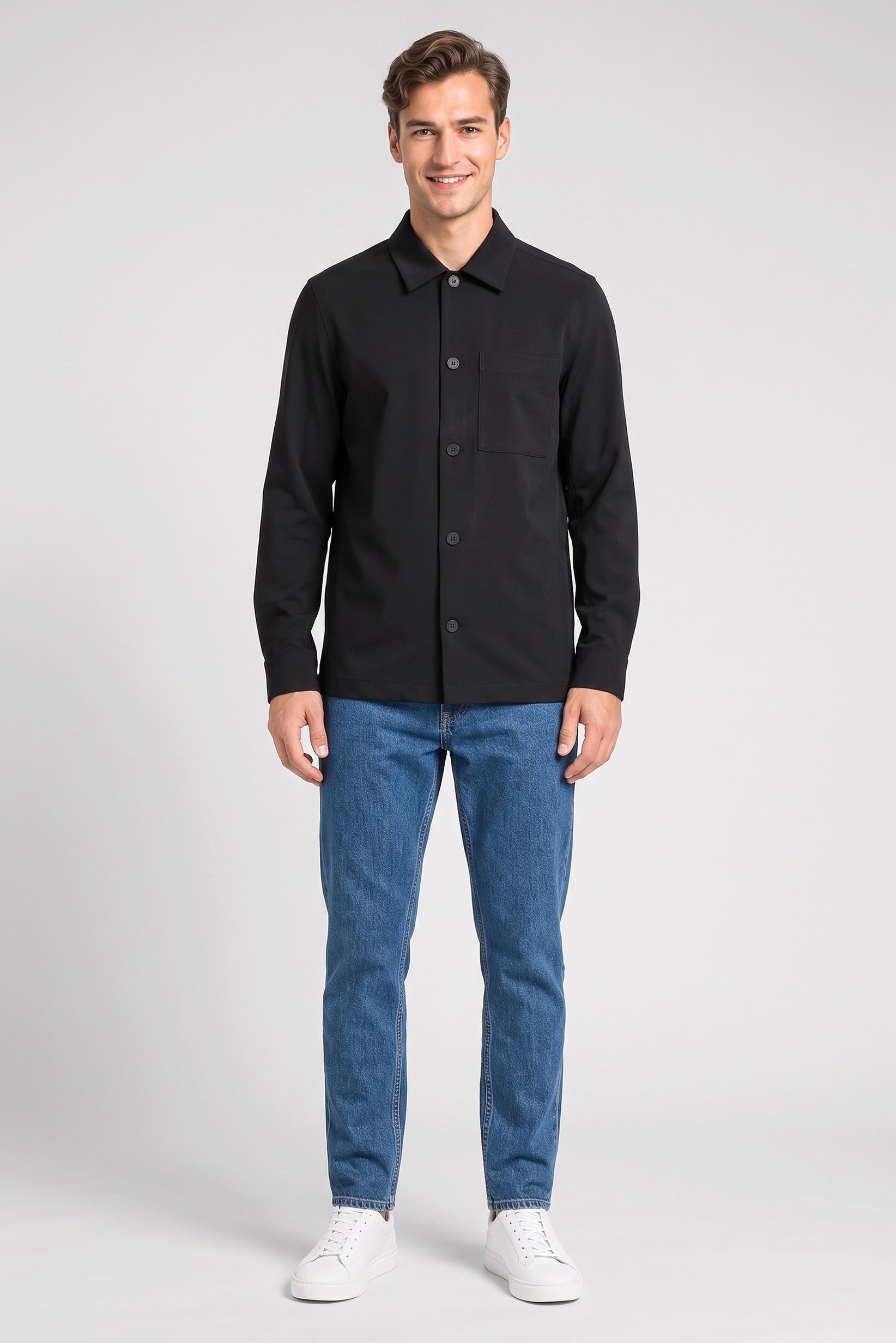Men Regular Fit Long Sleeve Ribbed Casual Shirt, Black