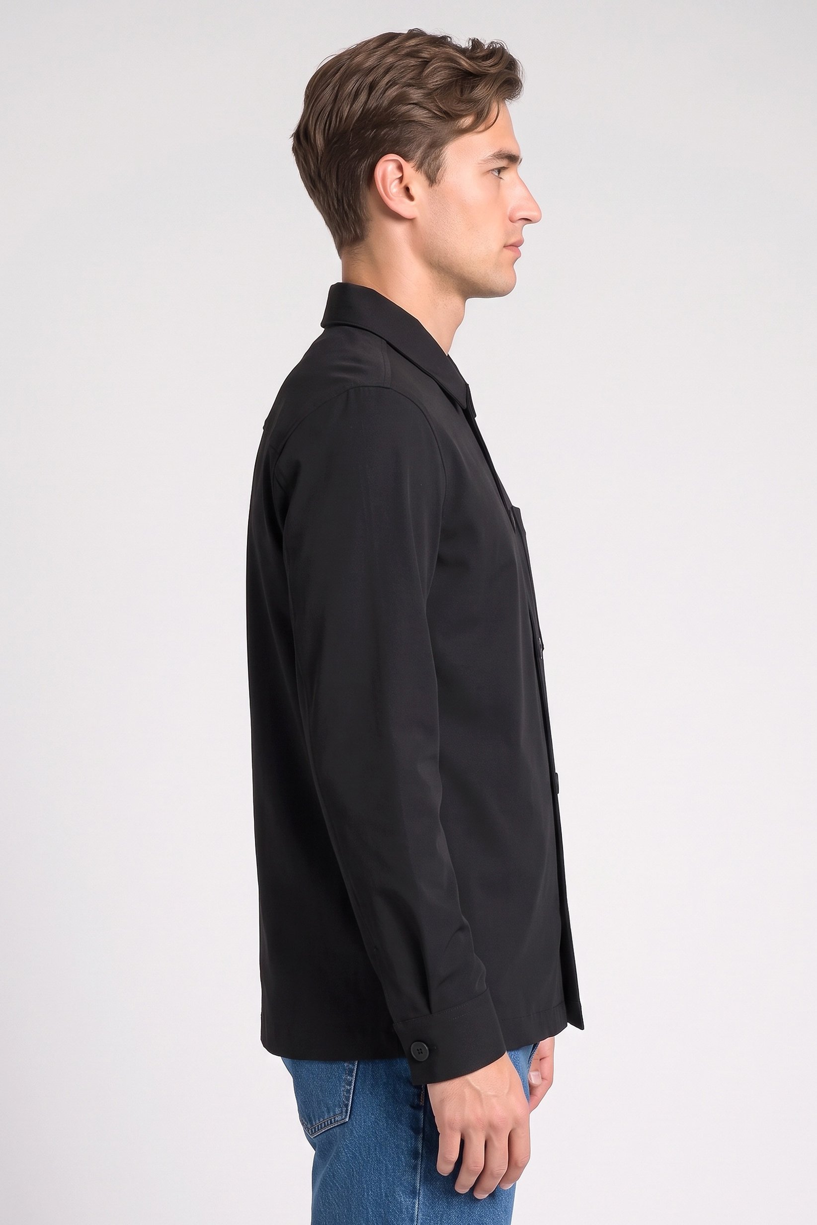 Men Regular Fit Long Sleeve Ribbed Casual Shirt, Black