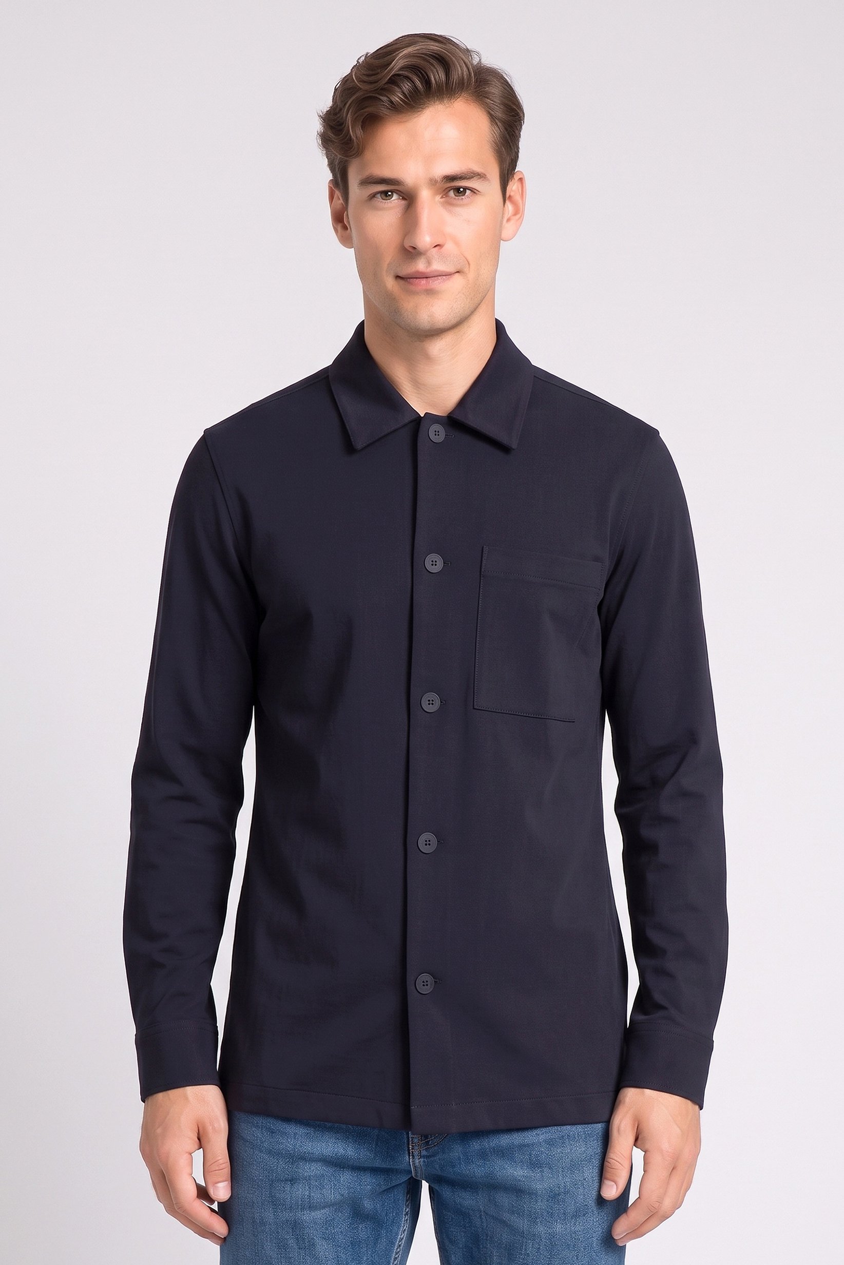 Men Regular Fit Long Sleeve Ribbed Casual Shirt, Dark Navy