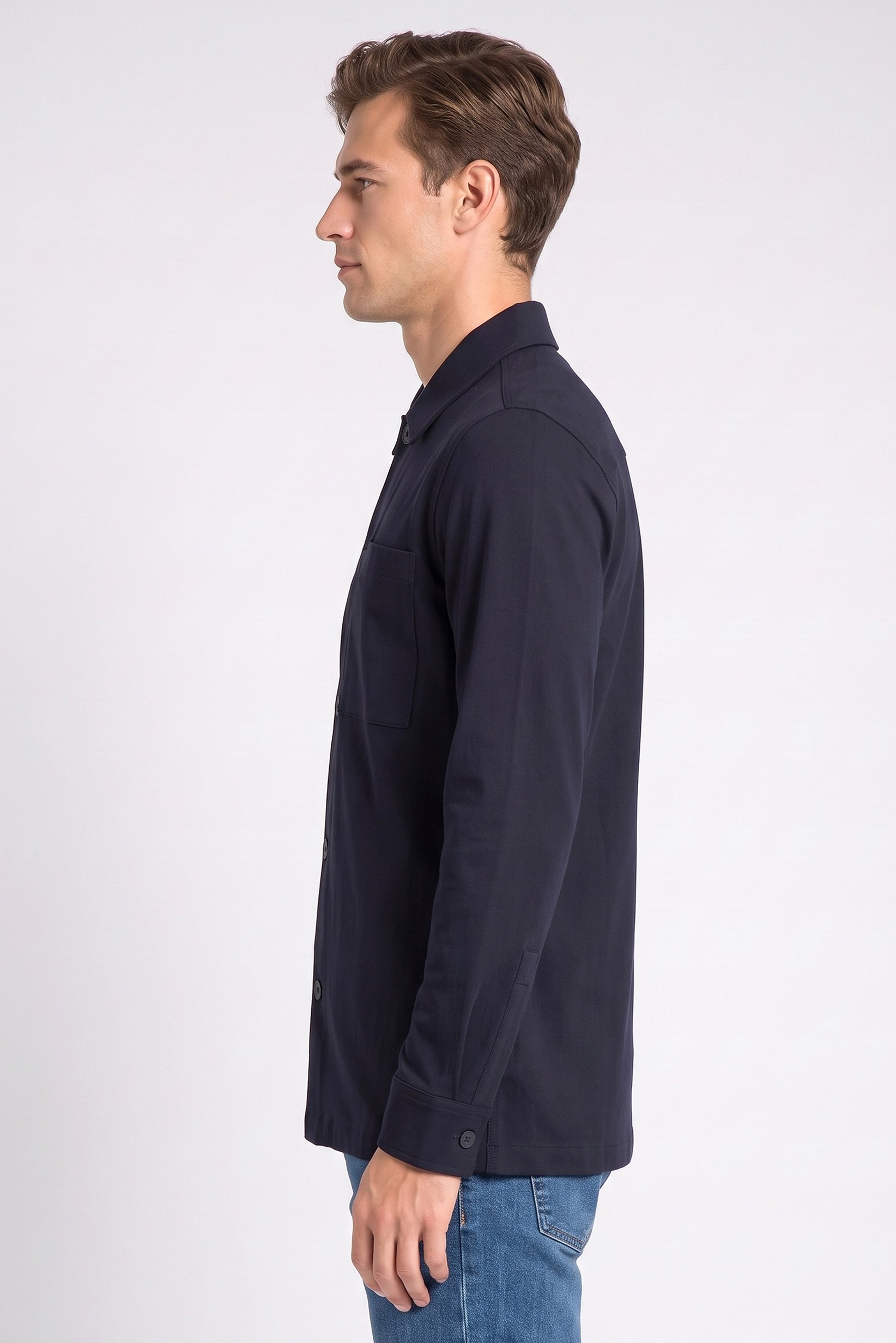 Men Regular Fit Long Sleeve Ribbed Casual Shirt, Dark Navy
