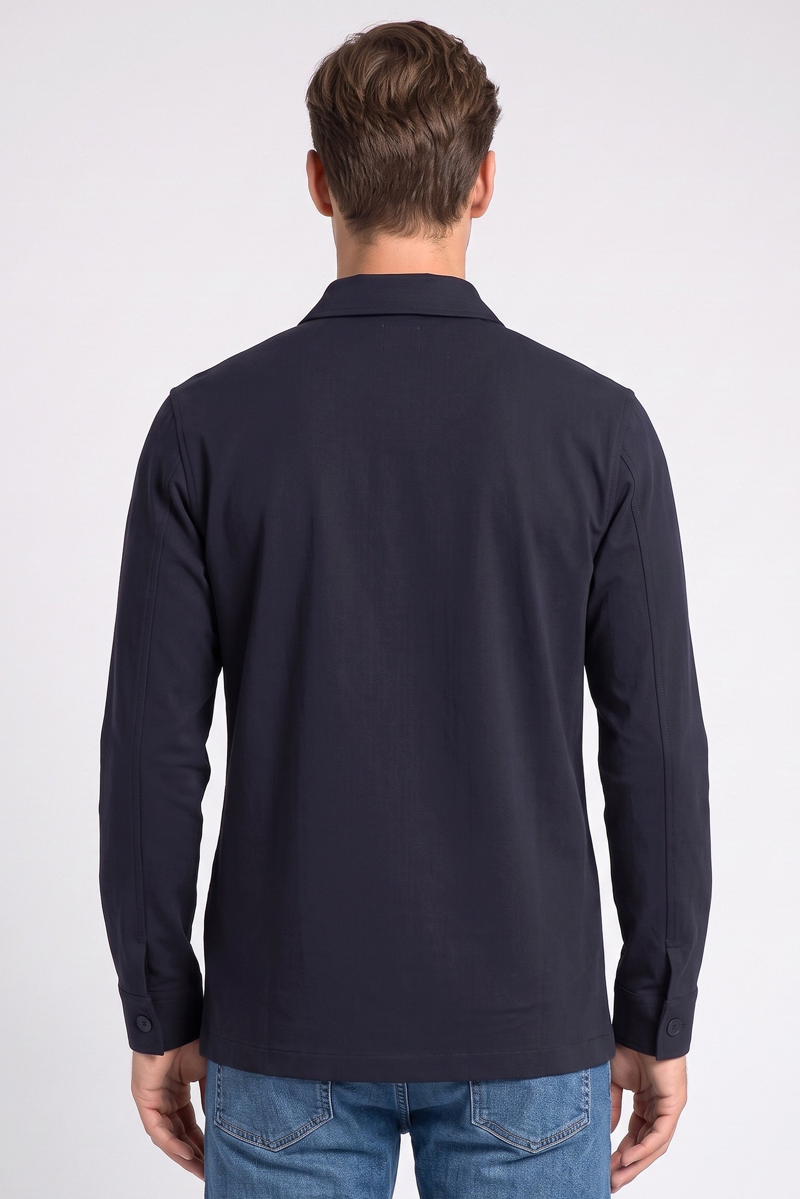 Men Regular Fit Long Sleeve Ribbed Casual Shirt, Dark Navy