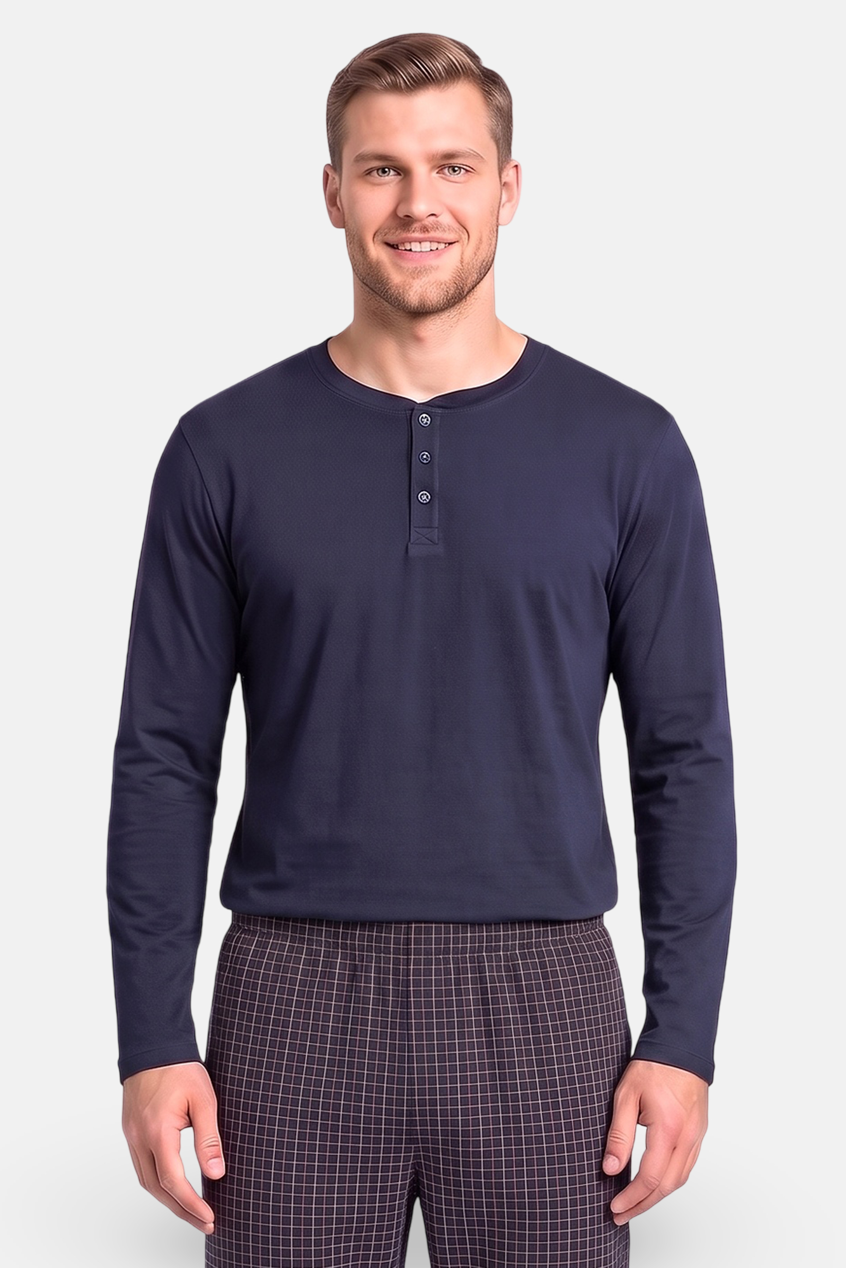 Men 2 Pieces Checkered Print Shirt And Pants Pajama Set, Multicolor