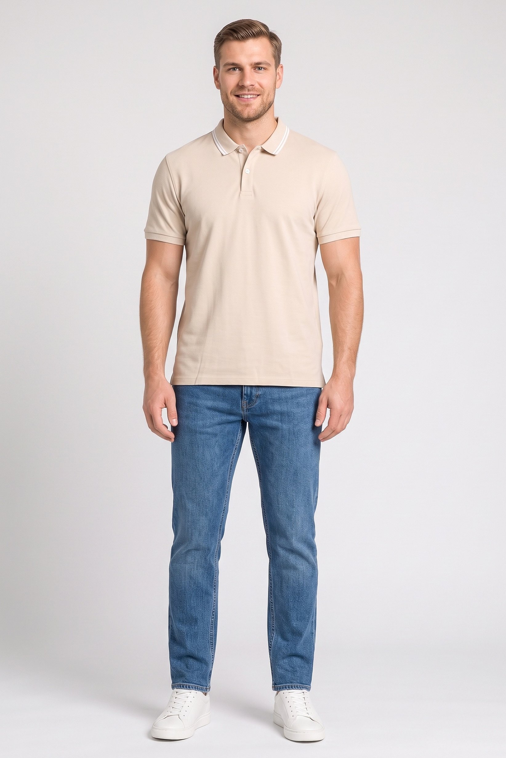 Men Regular Fit  Short Sleeve Plain Polo Shirt, Beige