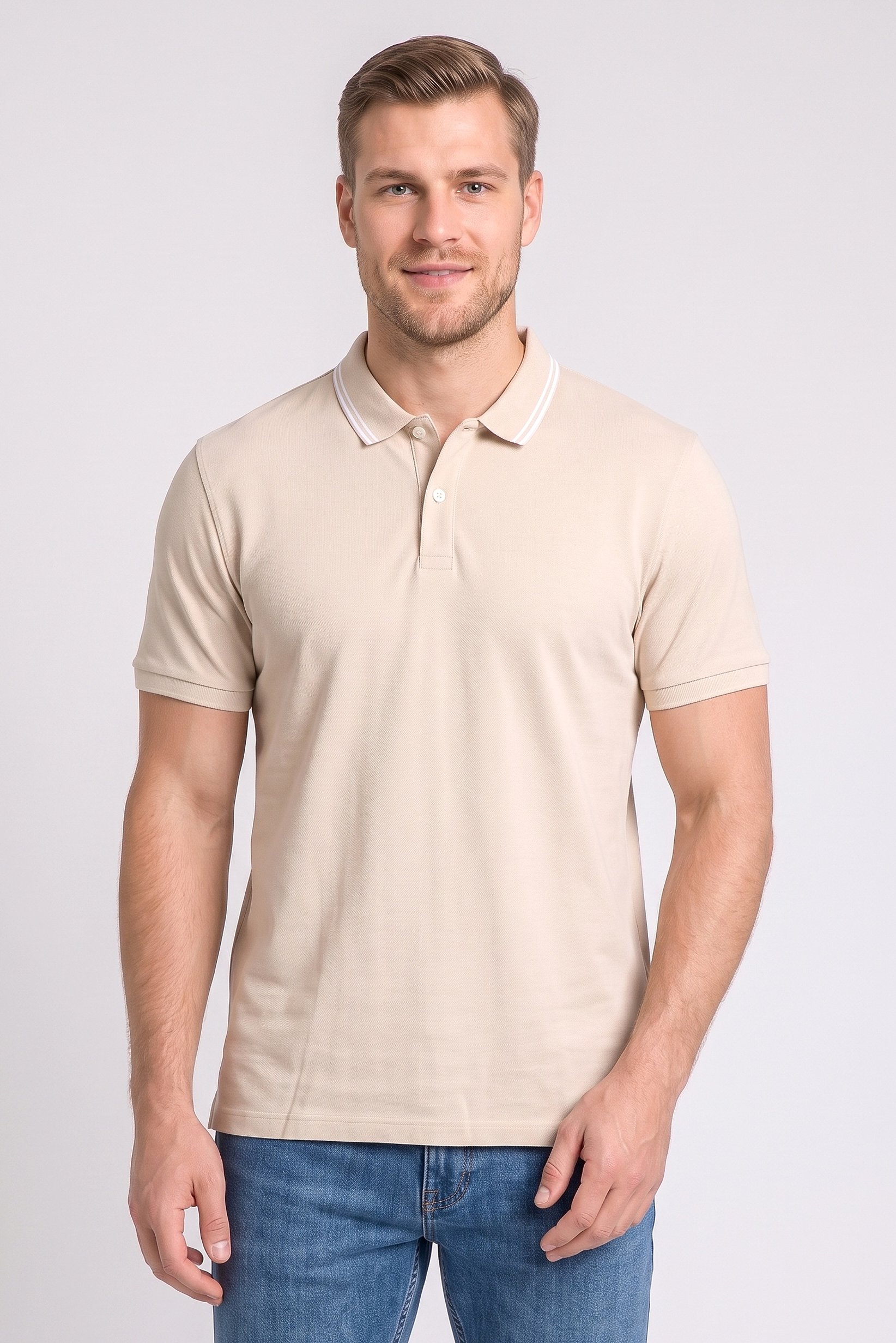 Men Regular Fit  Short Sleeve Plain Polo Shirt, Beige