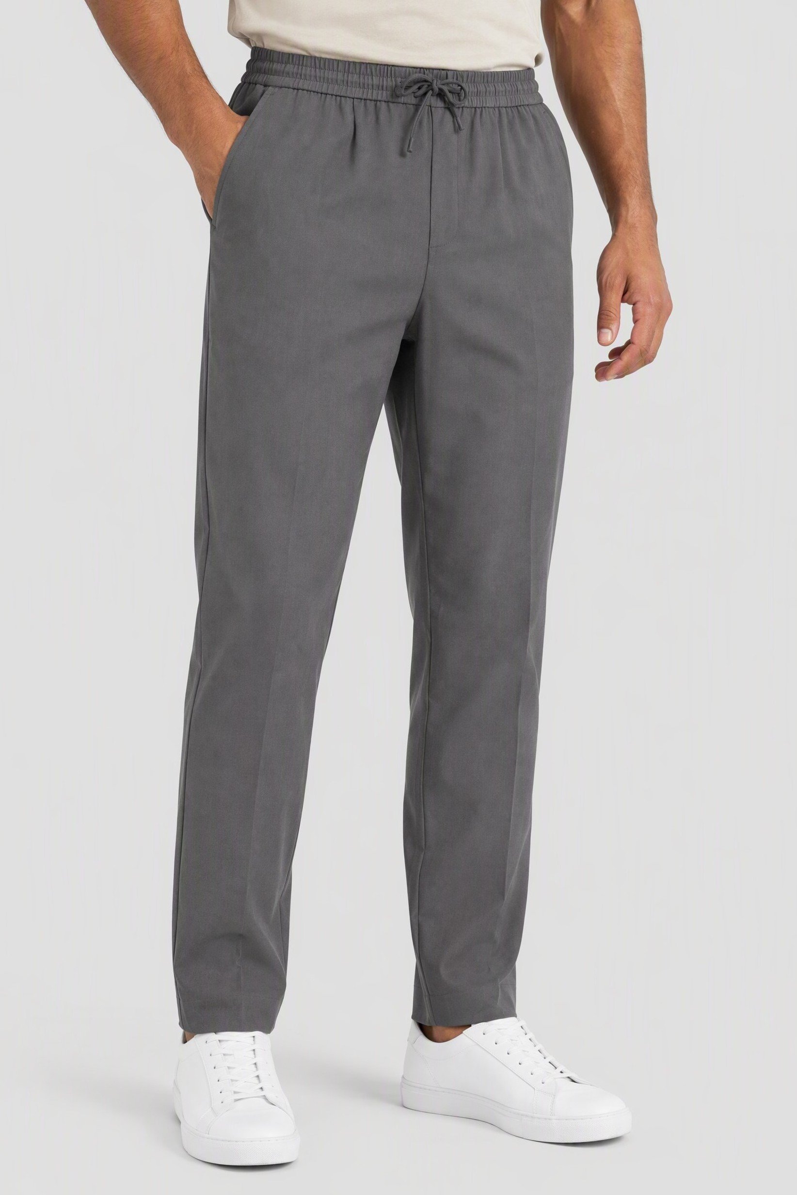 Men Regular Fit Solid Straight Leg Pants, Dark Grey