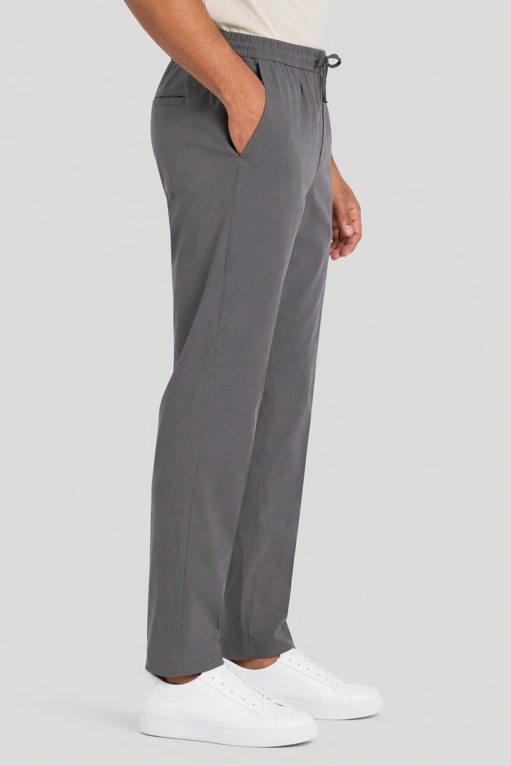 Men Regular Fit Solid Straight Leg Pants, Dark Grey