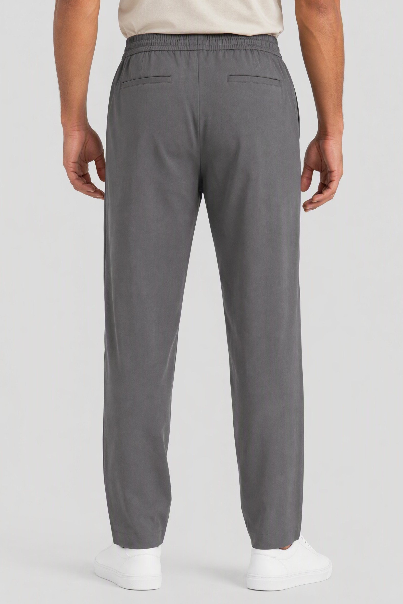 Men Regular Fit Solid Straight Leg Pants, Dark Grey
