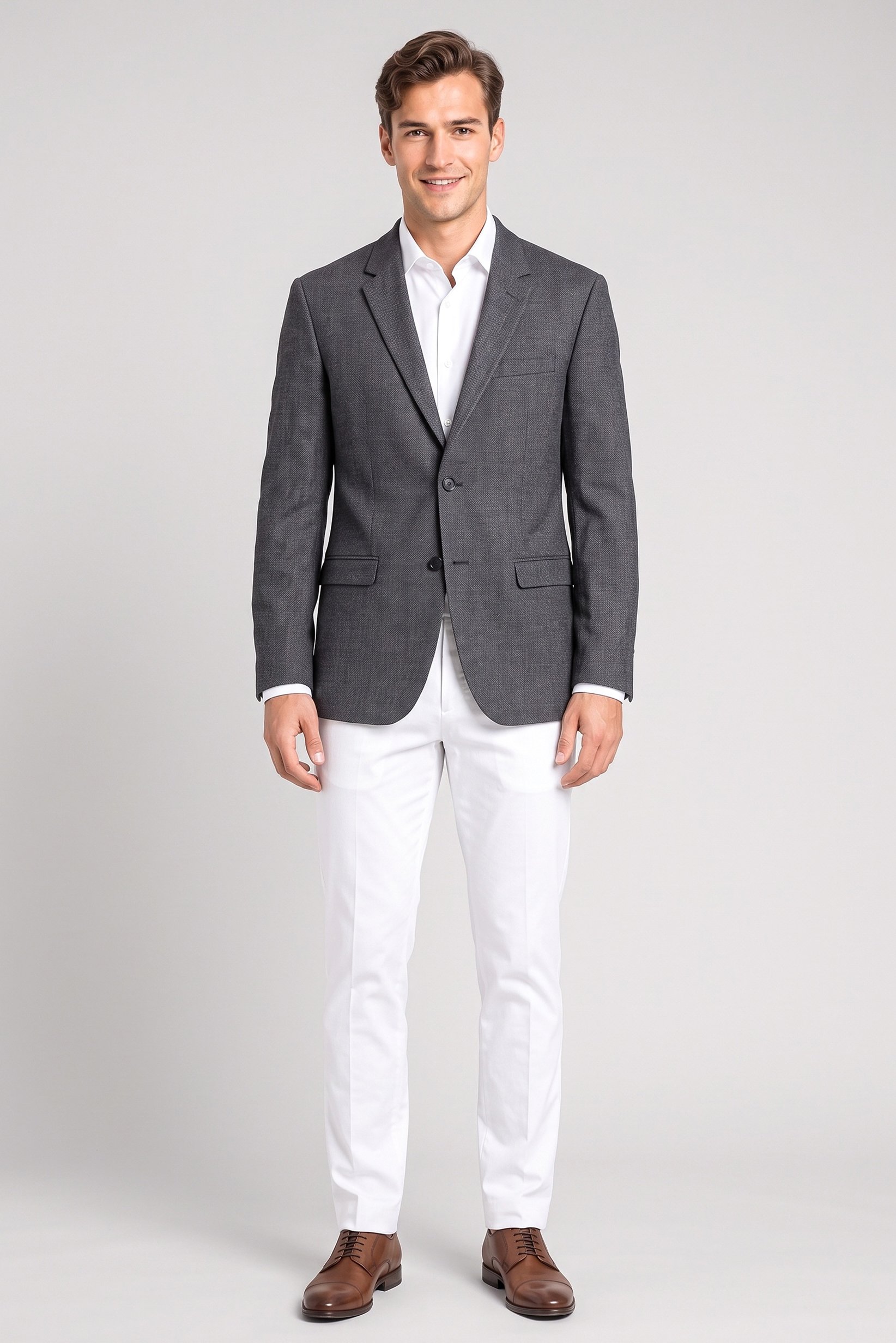 Men Slim Fit Long Sleeve Plain Casual Blazer Jacket, Dark Grey