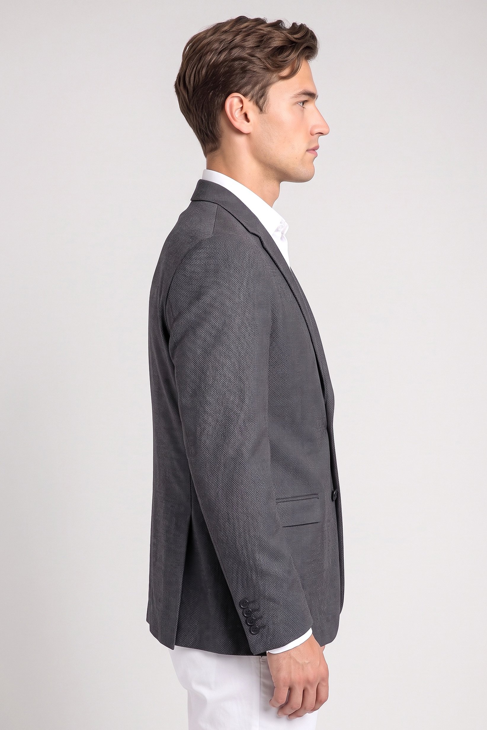 Men Slim Fit Long Sleeve Plain Casual Blazer Jacket, Dark Grey
