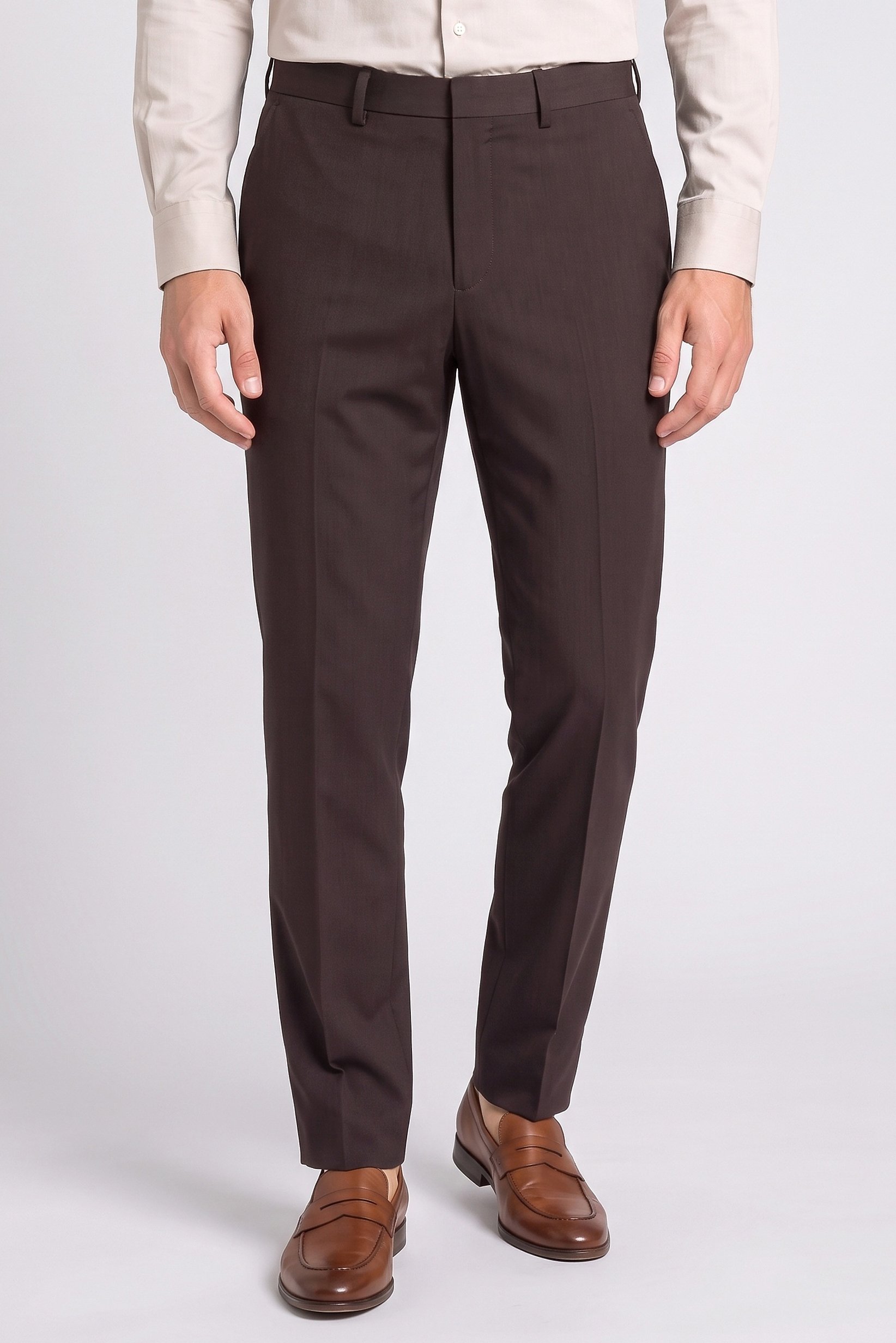 Men Slim Fit Solid Straight Leg Pants, Dark Brown