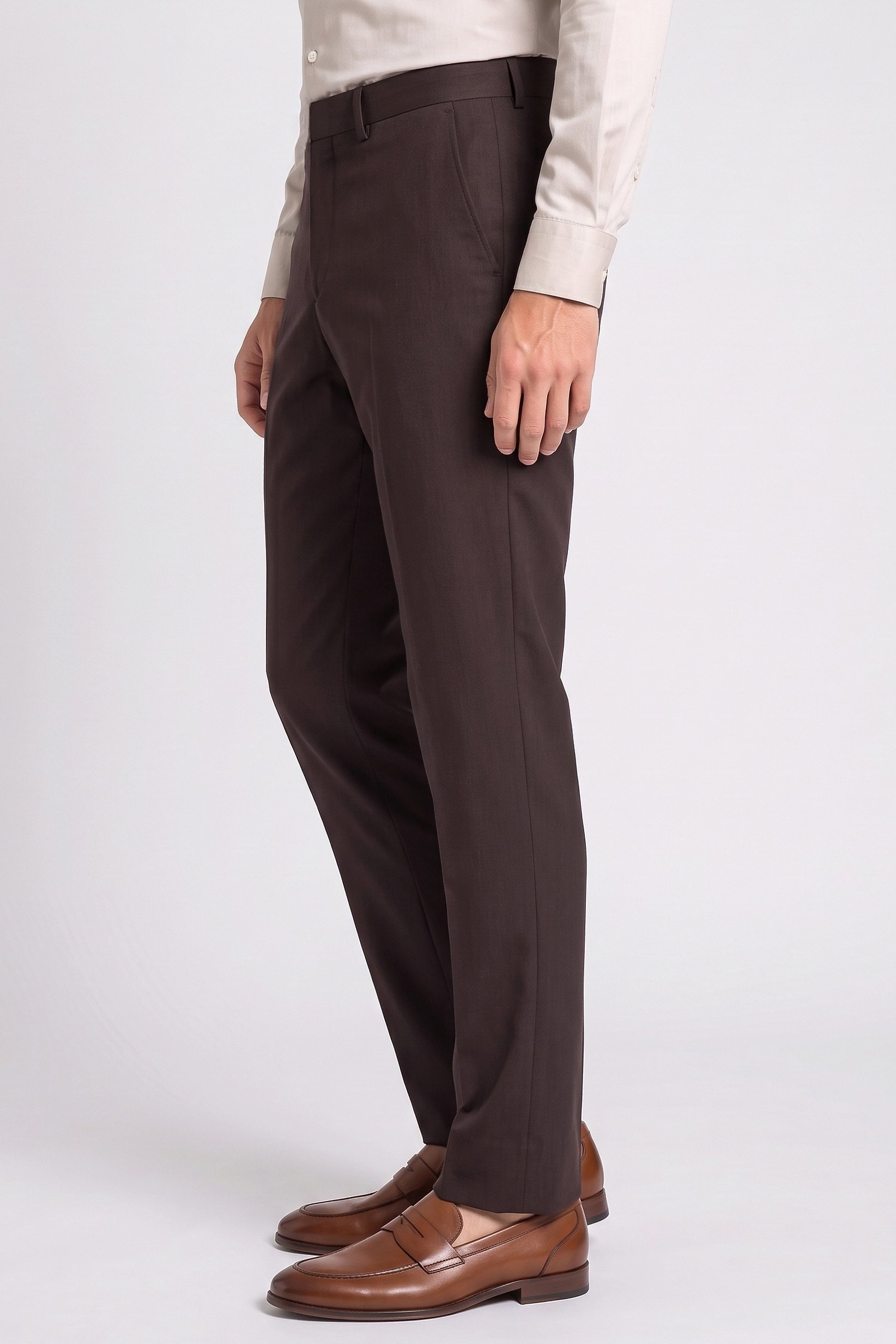 Men Slim Fit Solid Straight Leg Pants, Dark Brown