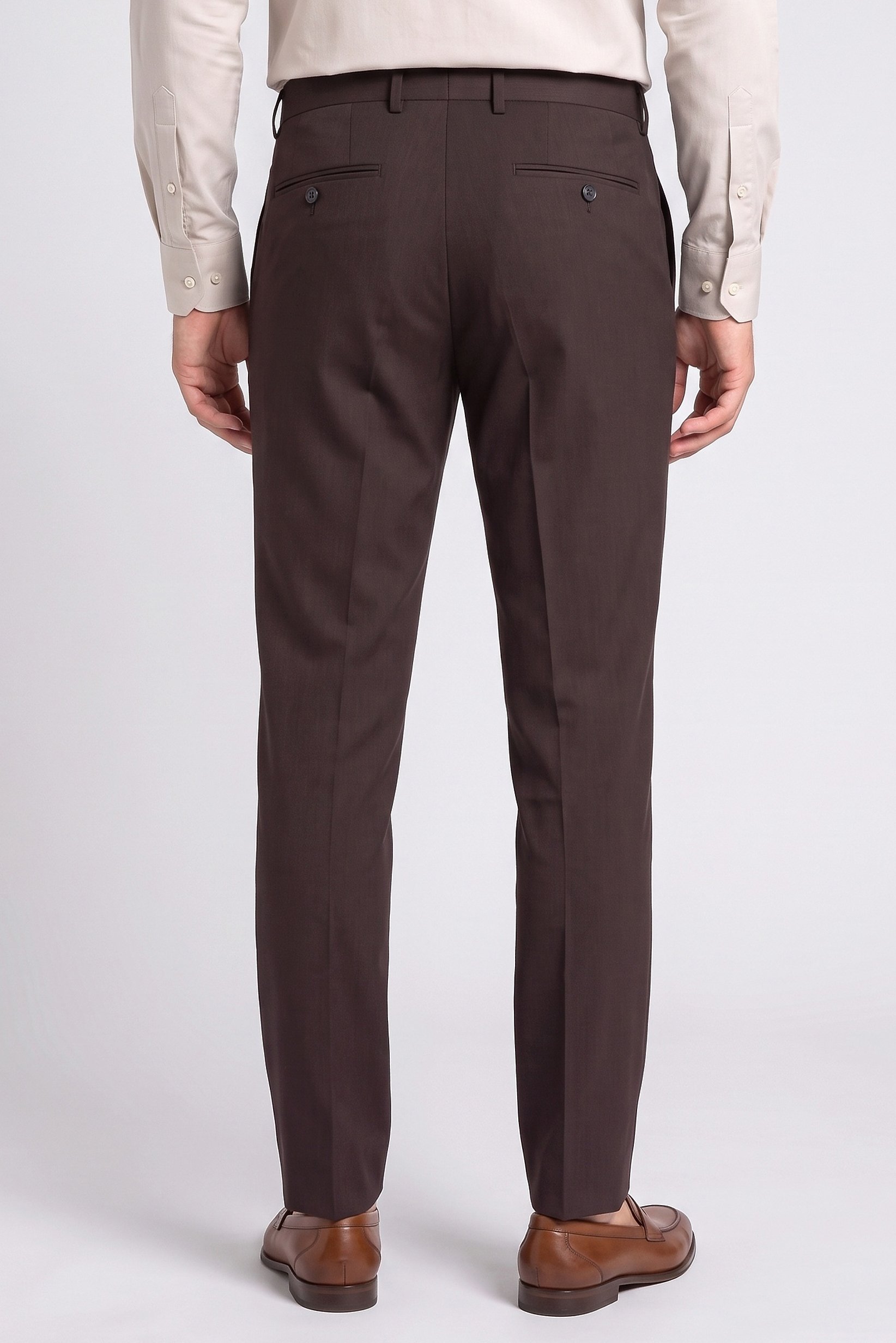 Men Slim Fit Solid Straight Leg Pants, Dark Brown