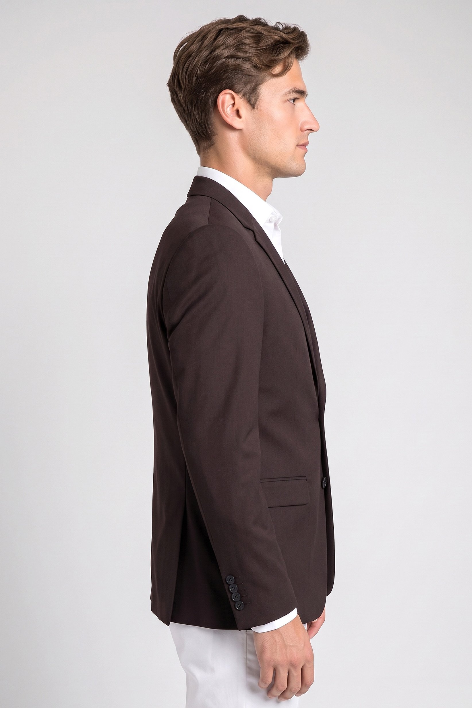 Men Slim Fit Plain Casual Blazer, Chocolate