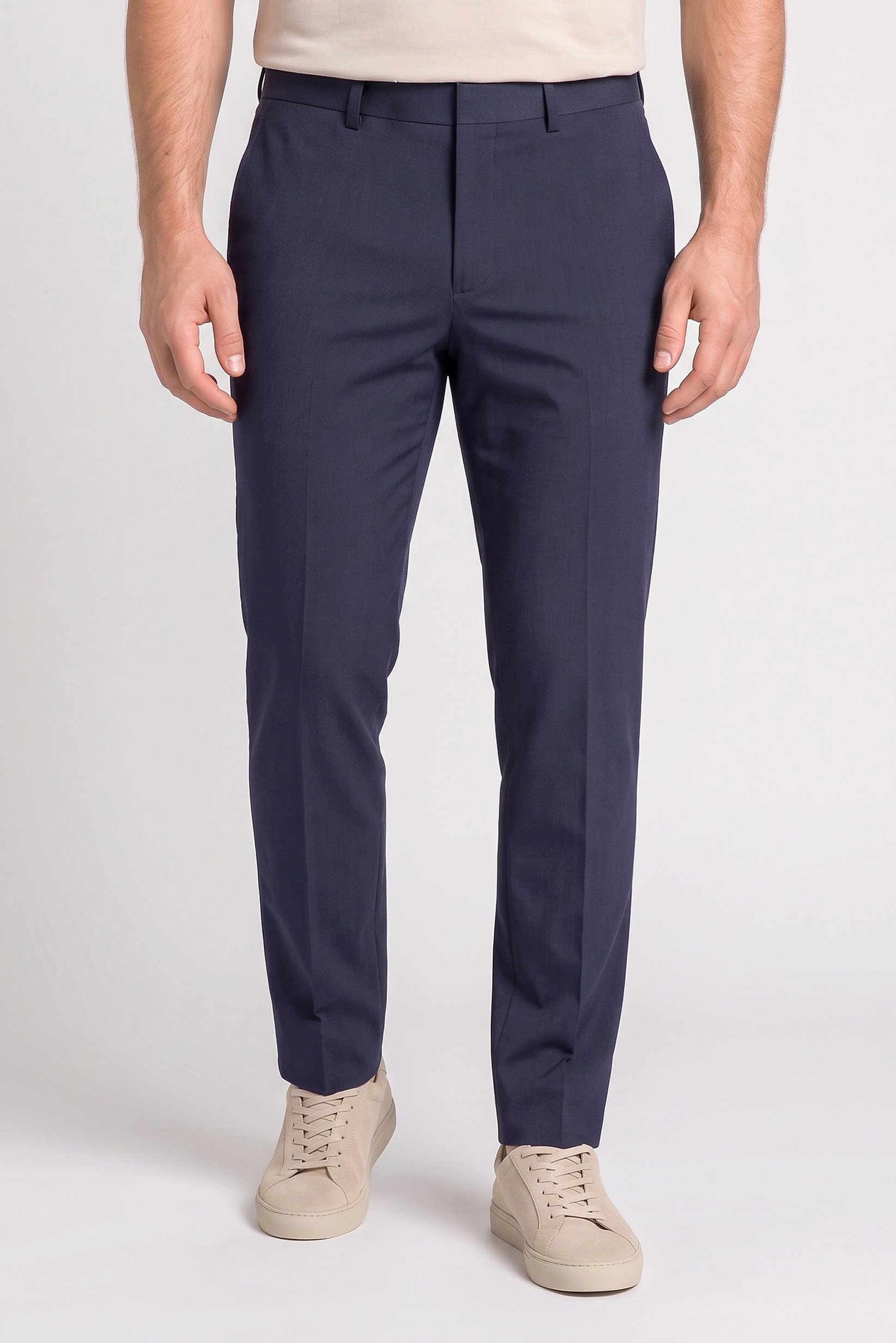Men Slim Fit Plain Dress Pants, Navy