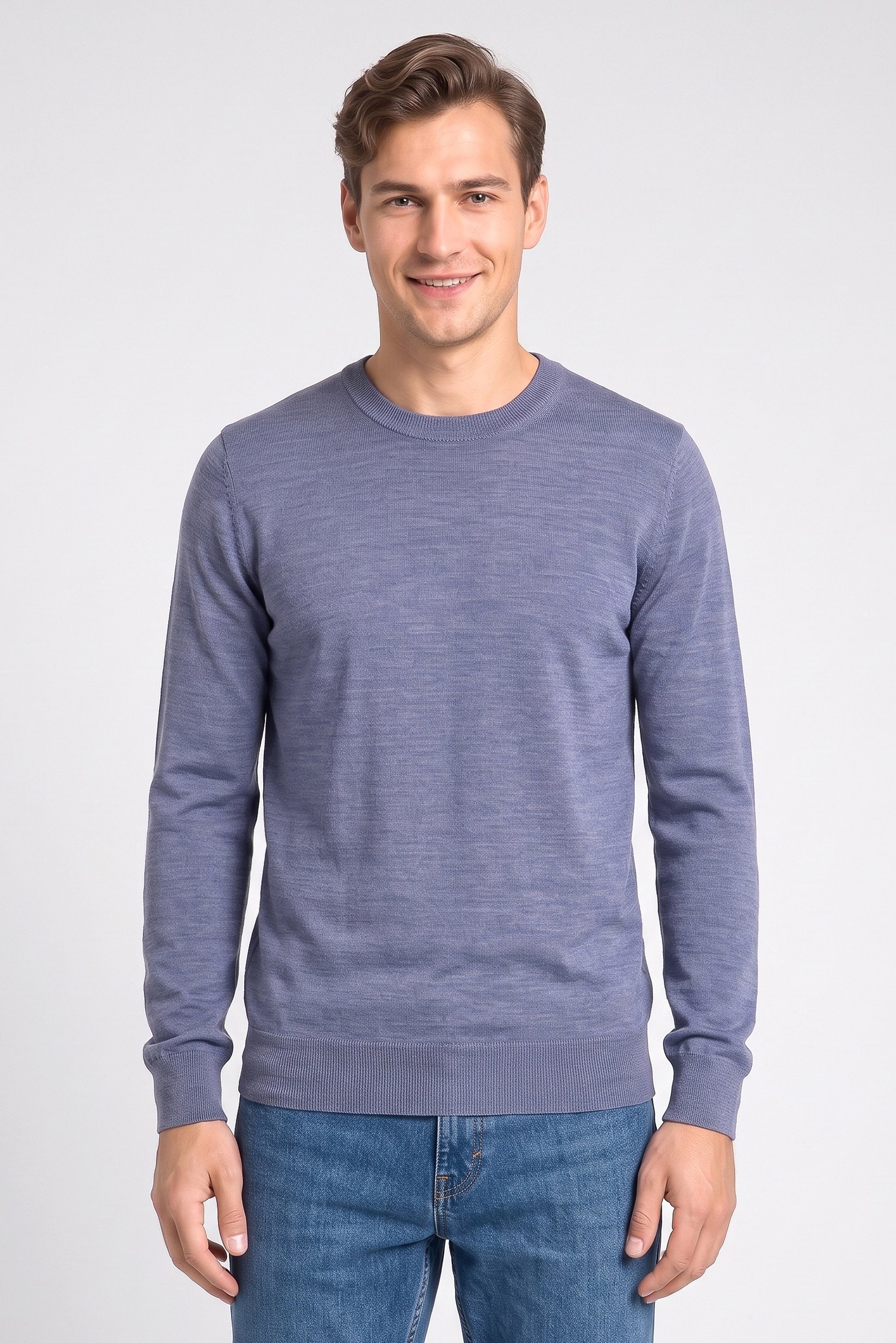 Men Crew Neck Long Sleeve Knitted Sweater, Blue
