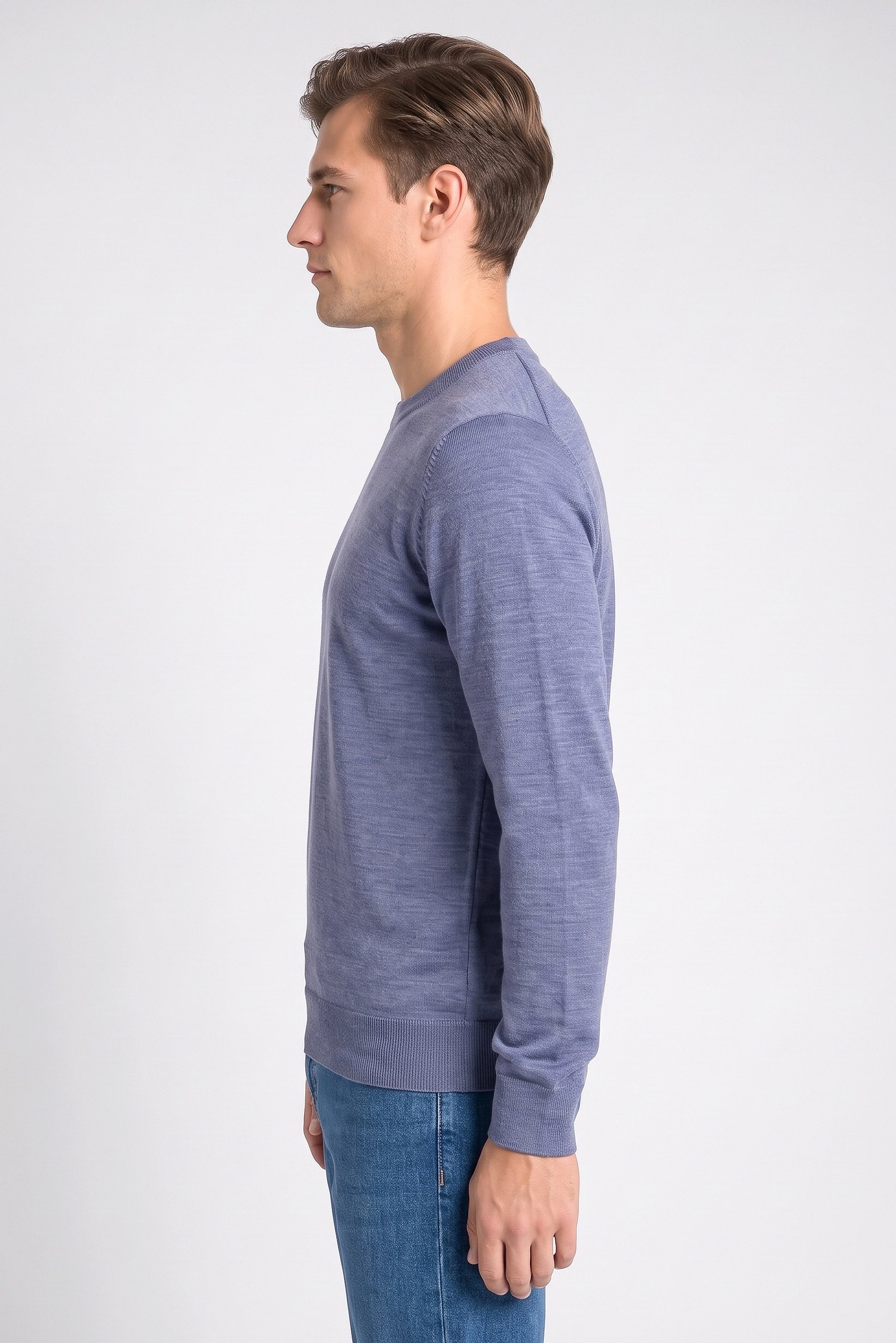 Men Crew Neck Long Sleeve Knitted Sweater, Blue