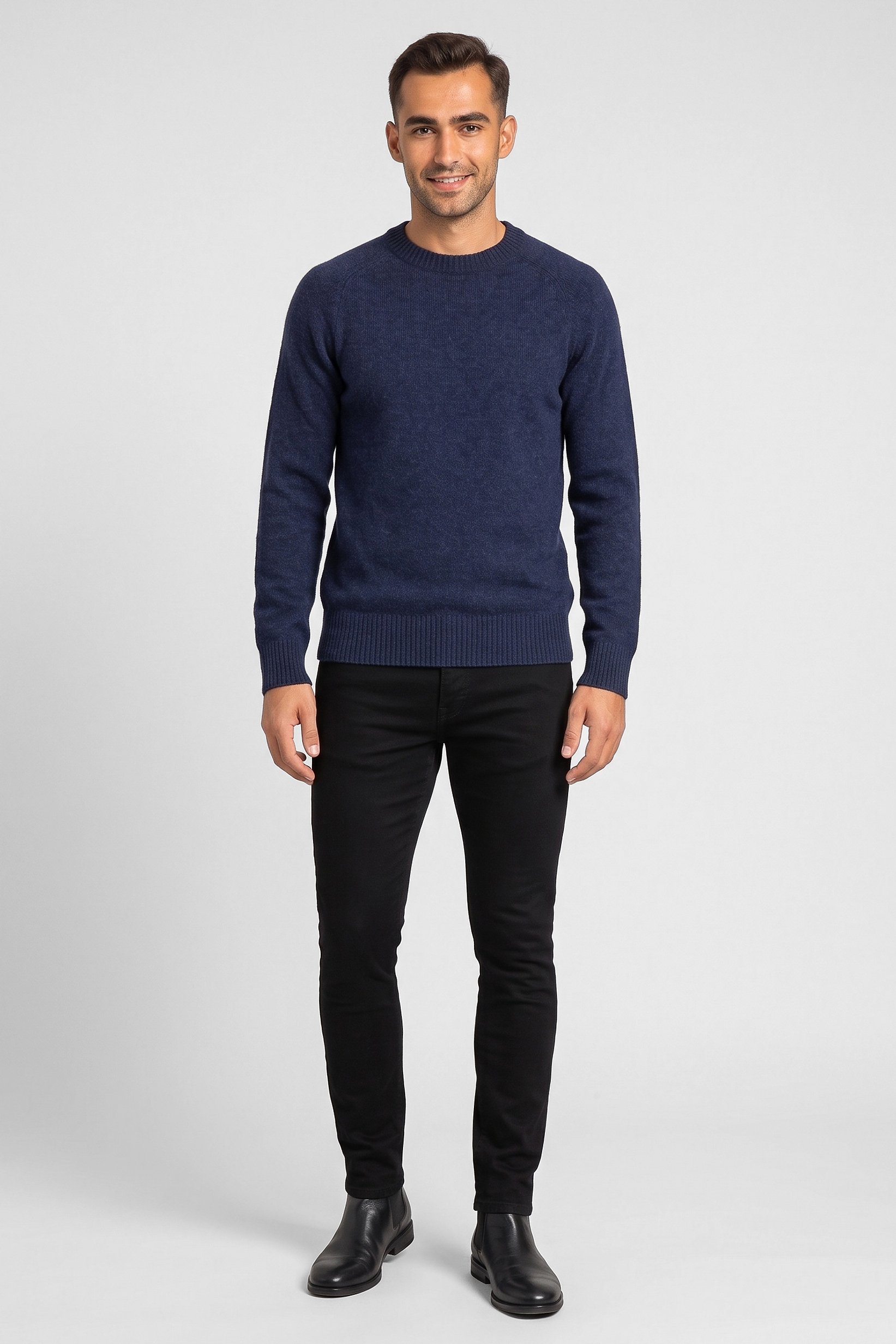 Men Ribbed Collar Knitted Sweater, Navy