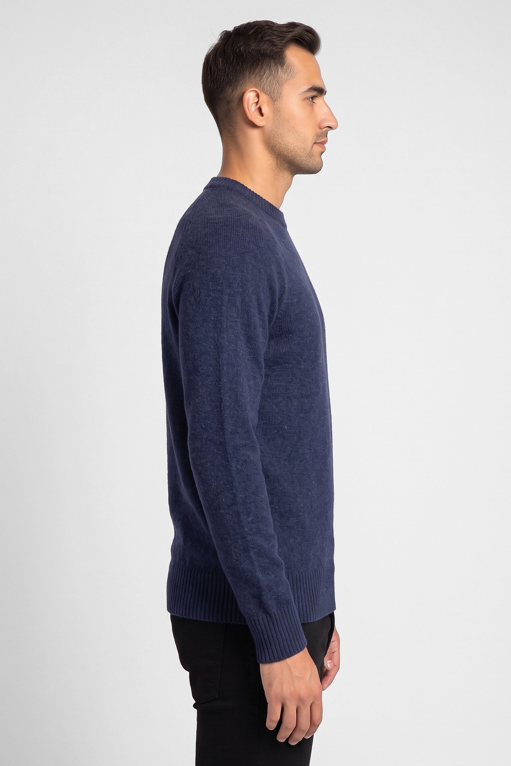 Men Ribbed Collar Knitted Sweater, Navy
