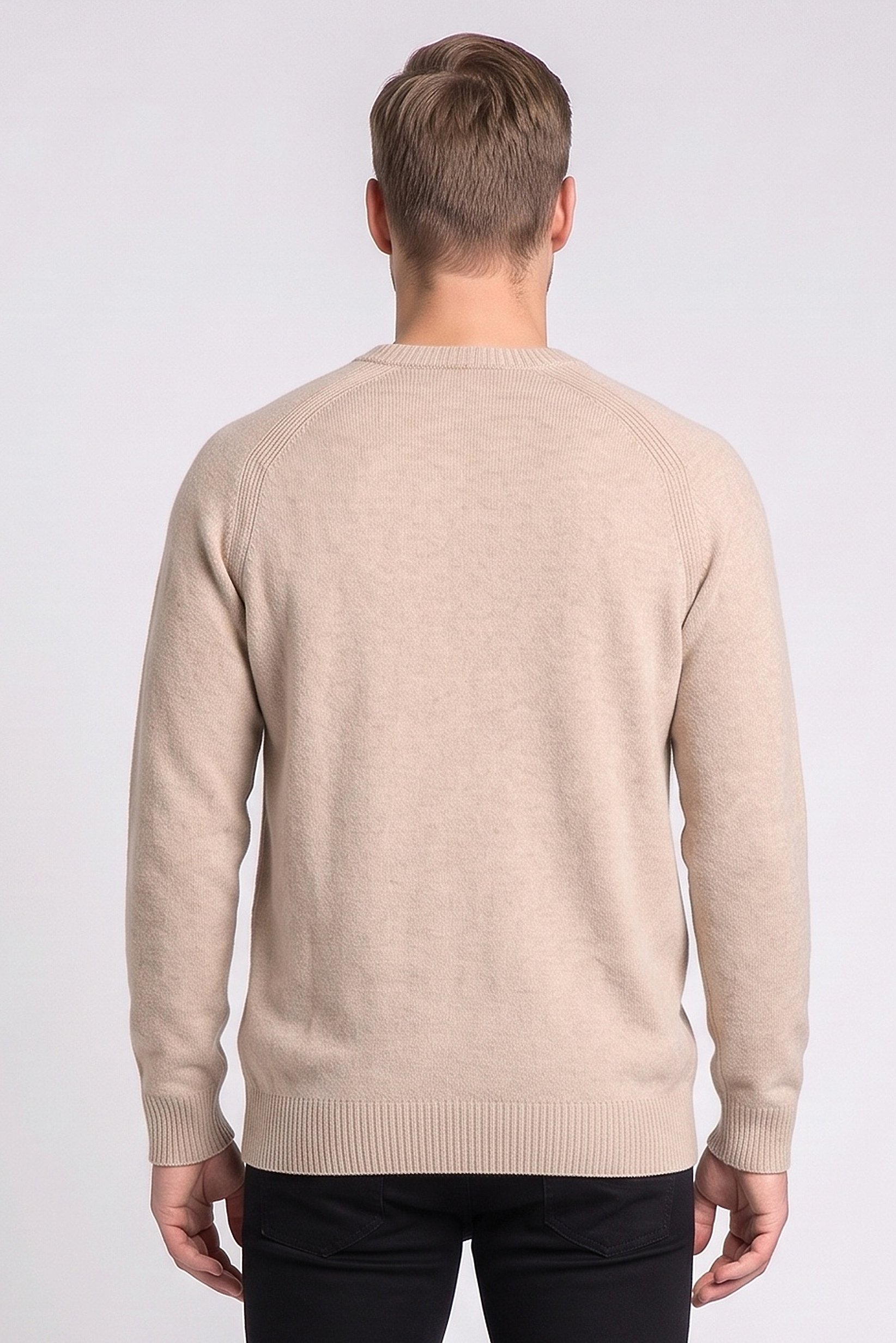 Men Crew Neck Knitted Sweater, Beige