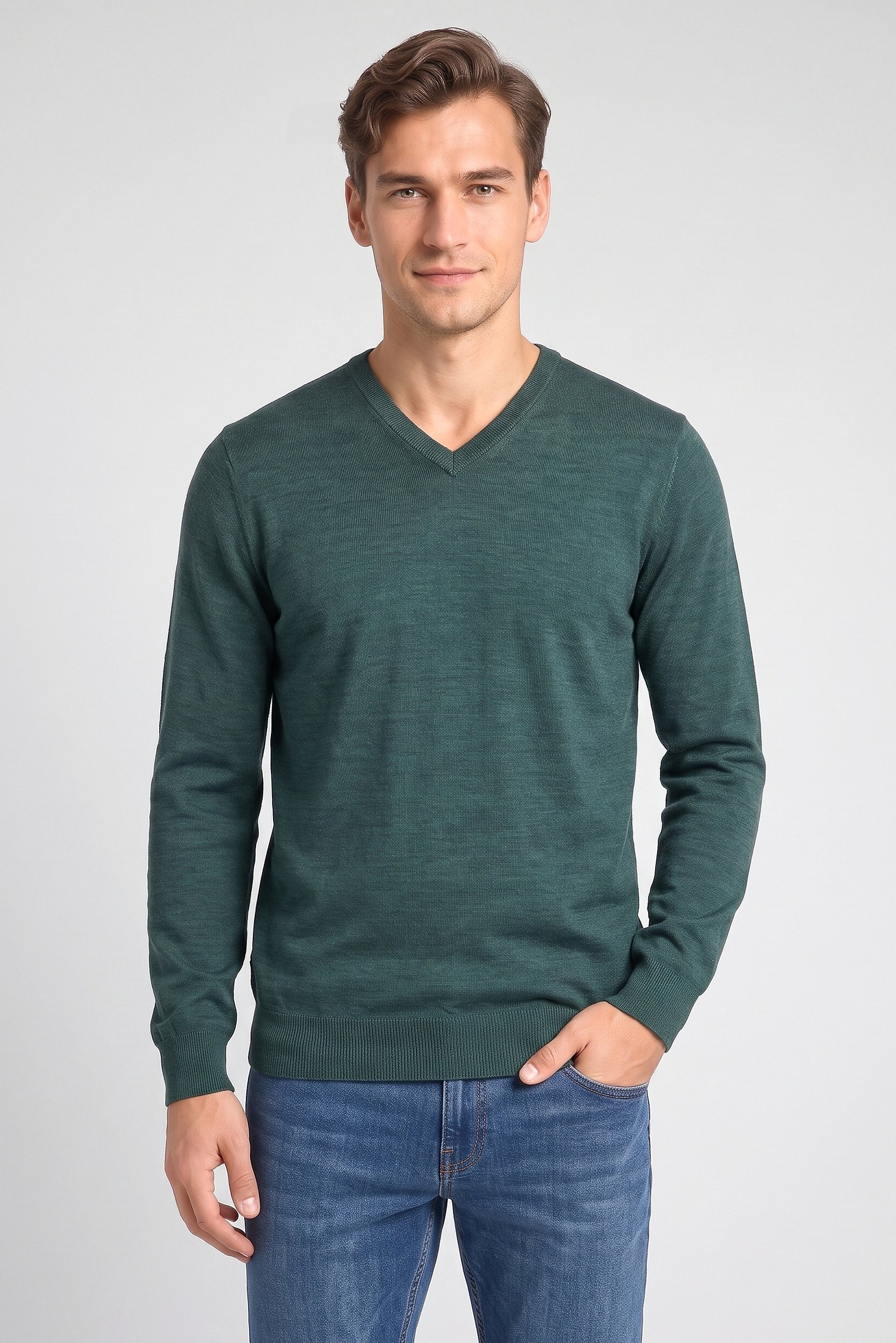 Men Crew Neck Knitted Sweater, Green