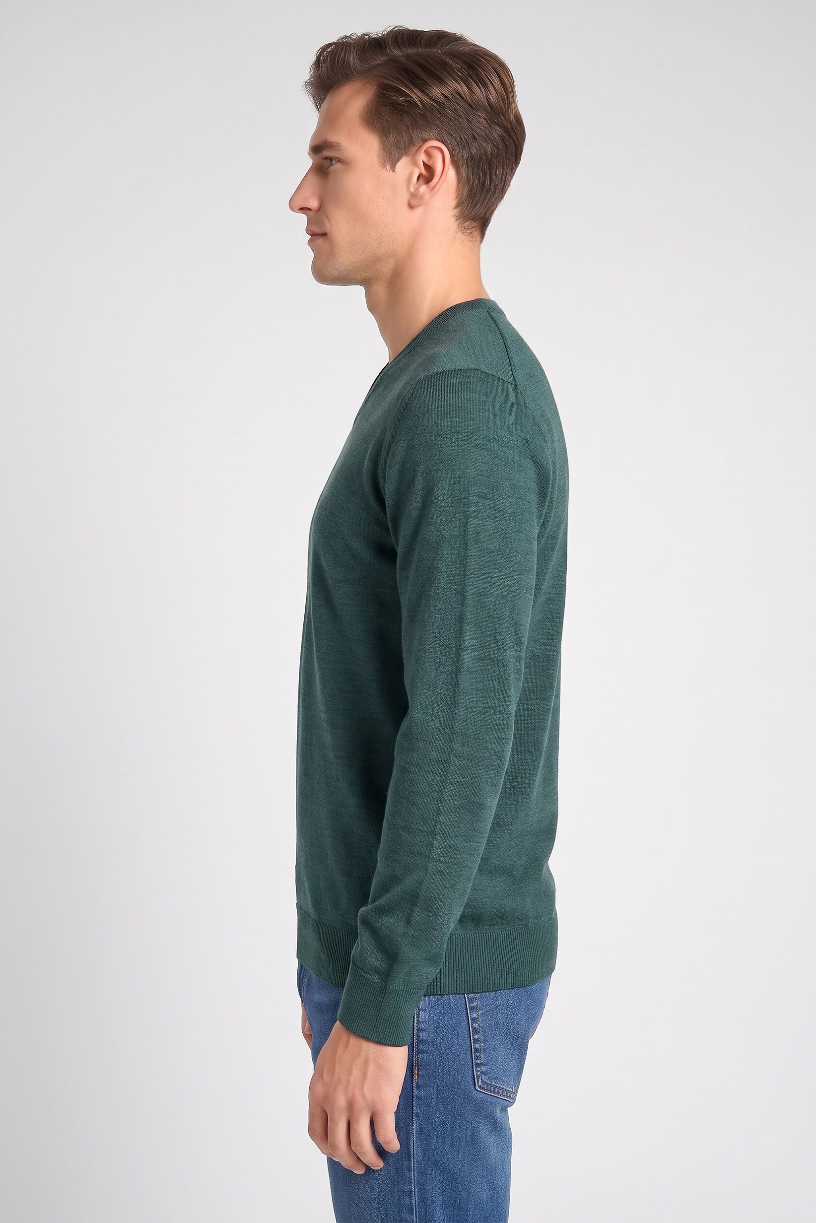 Men Crew Neck Knitted Sweater, Green