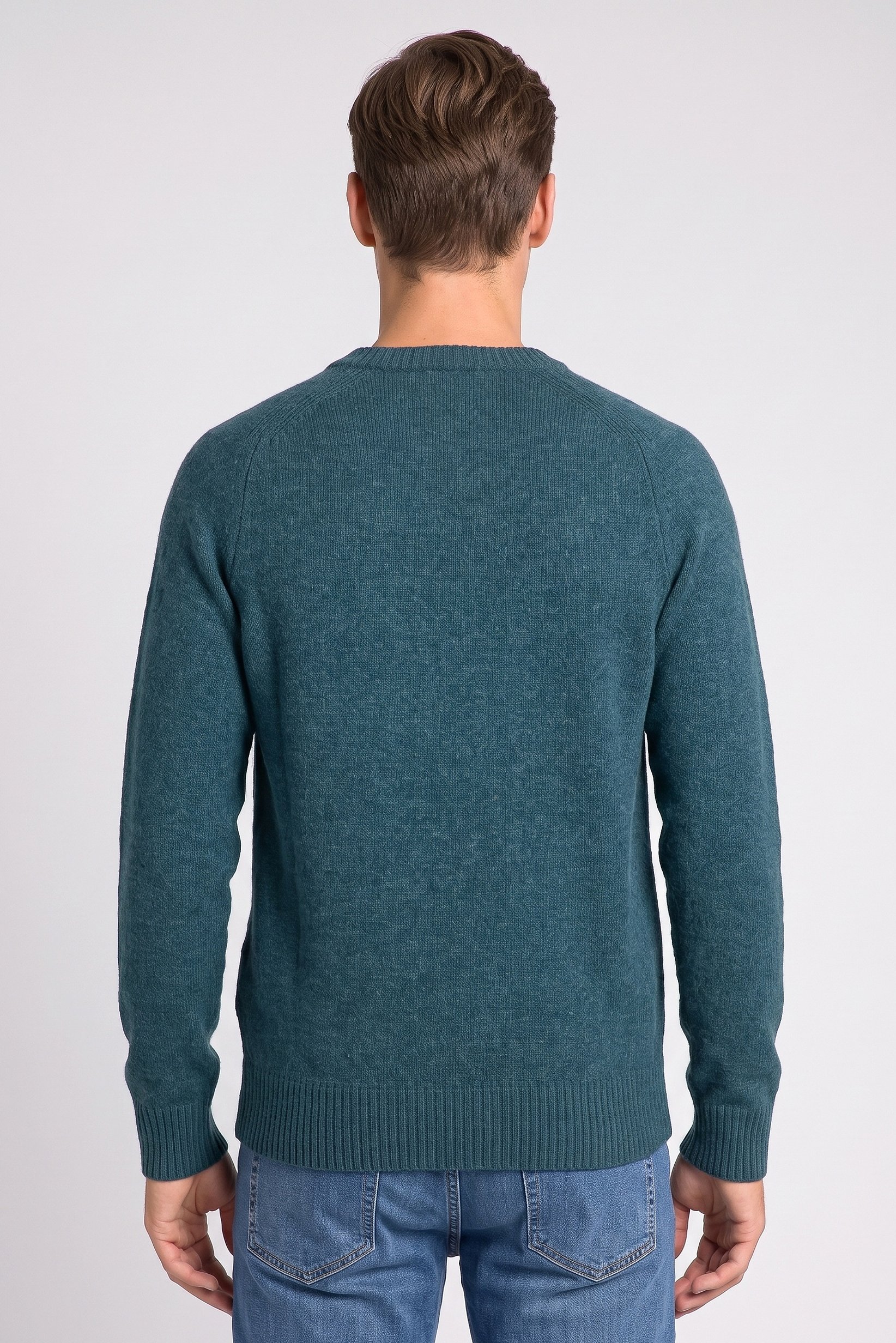 Men Crew Neck Knitted Sweater, Teal Green