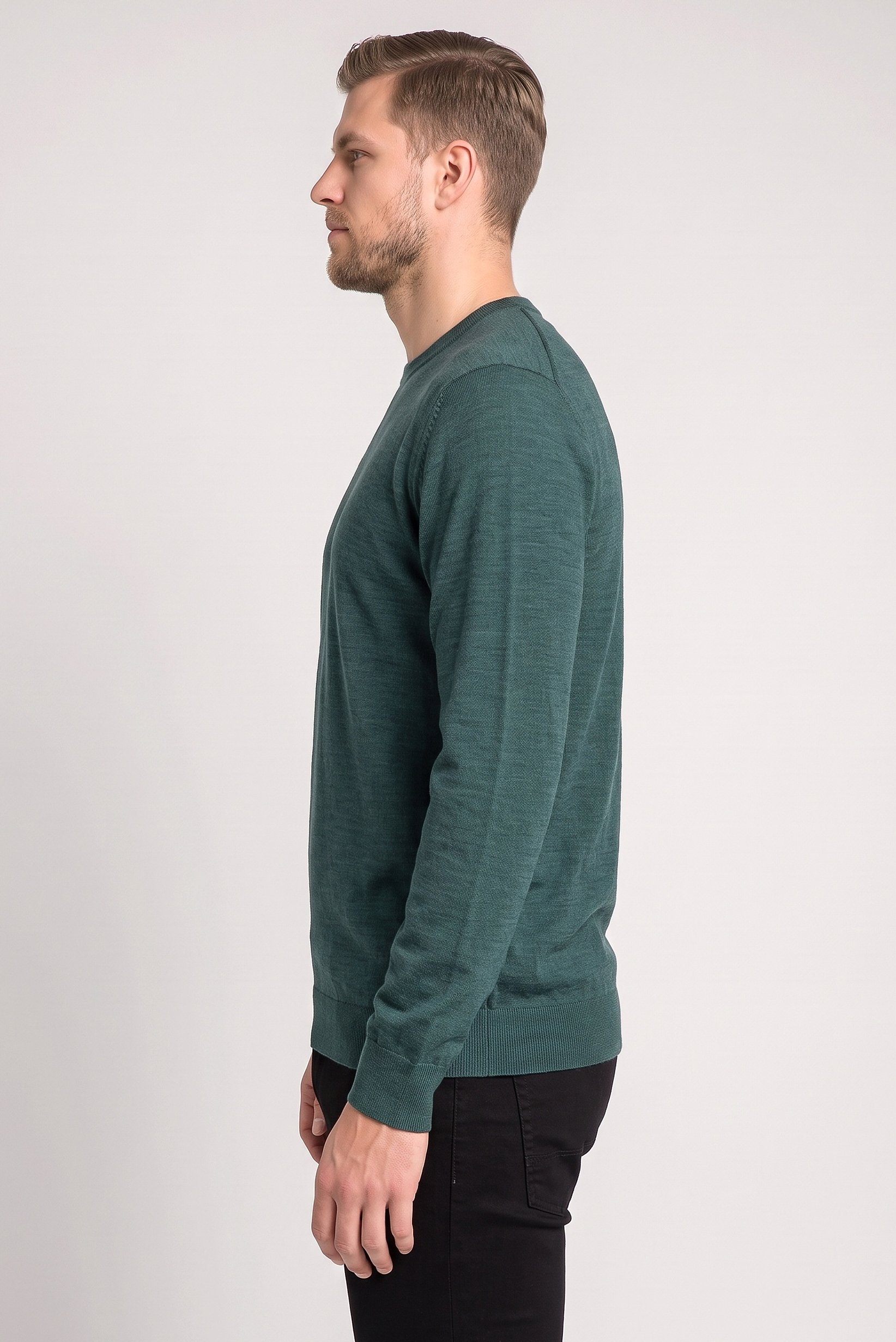 Men Crew Neck Textured Sweater, Dark Green