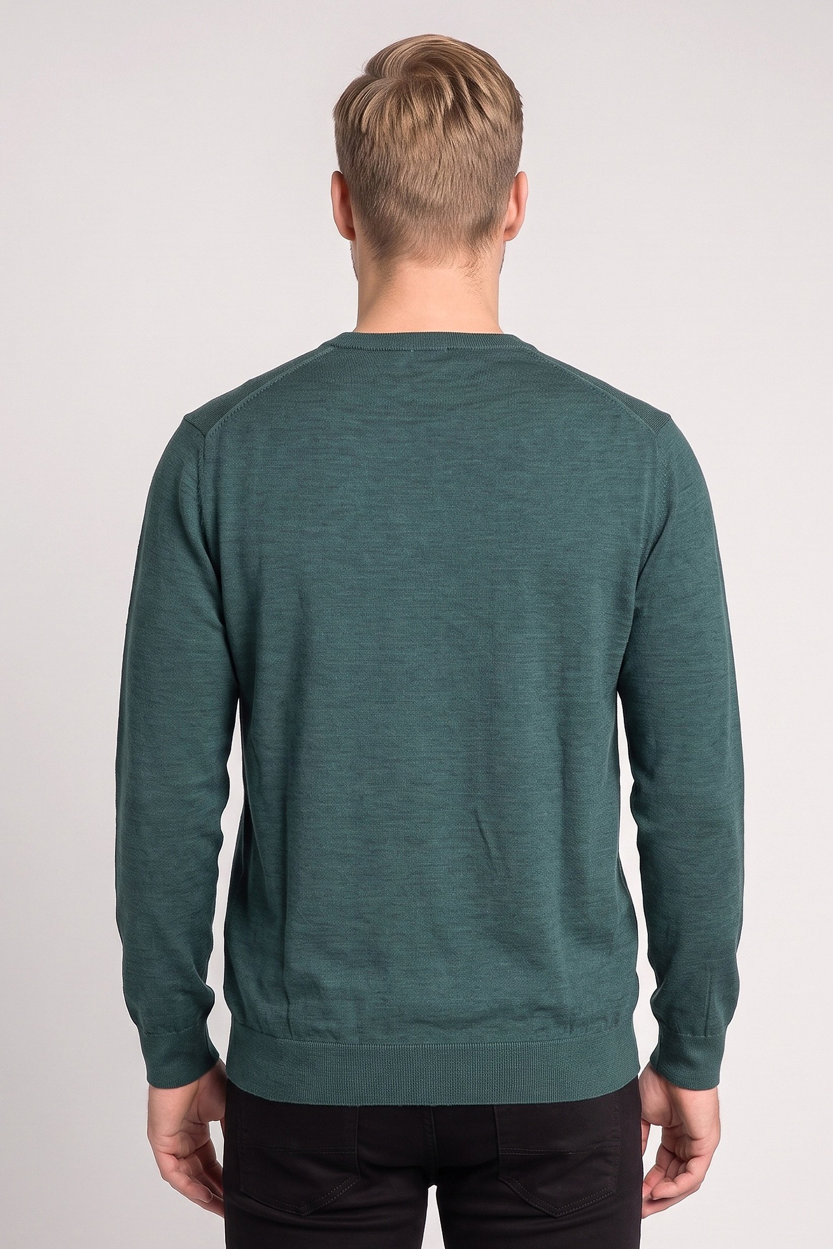 Men Crew Neck Textured Sweater, Dark Green