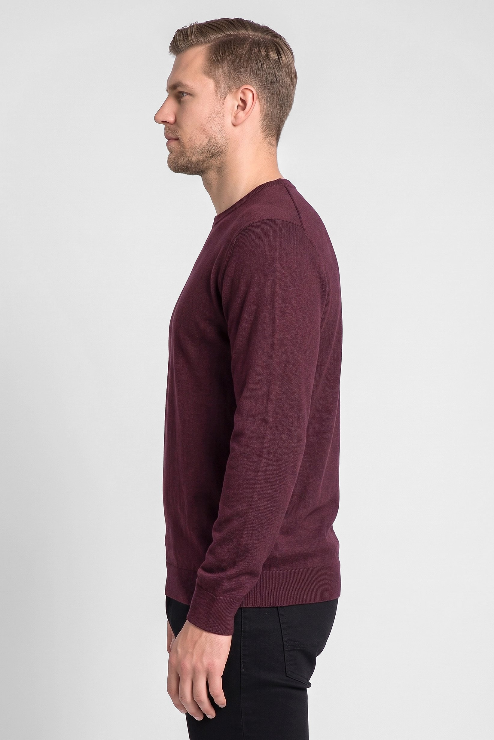 Men Crew Neck Long Sleeve Knitted Sweatshirts, Burgundy