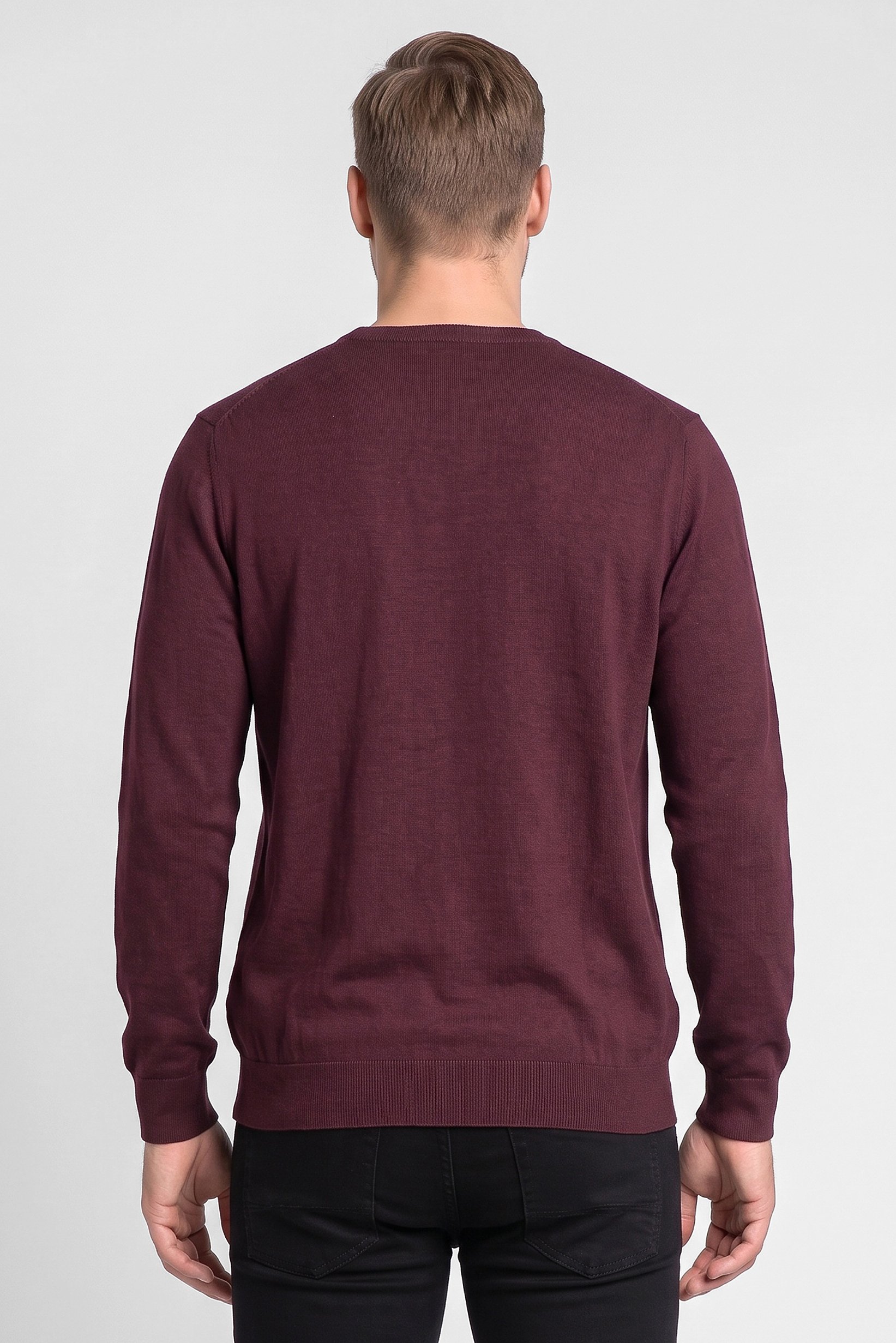 Men Crew Neck Long Sleeve Knitted Sweatshirts, Burgundy