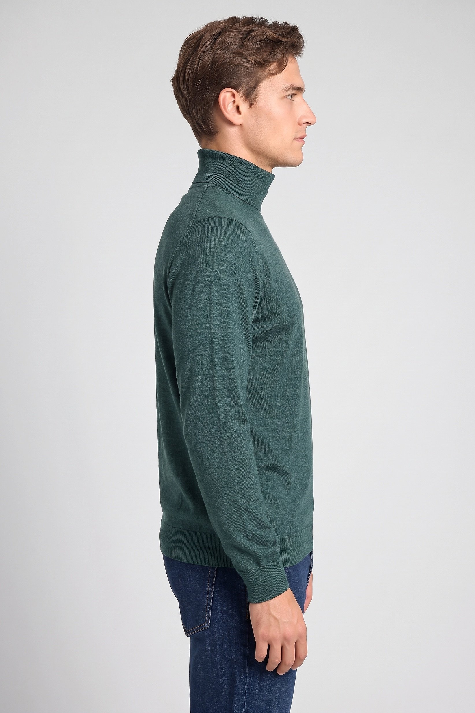 Men Turtle Neck Knitted Sweater, Dark Green
